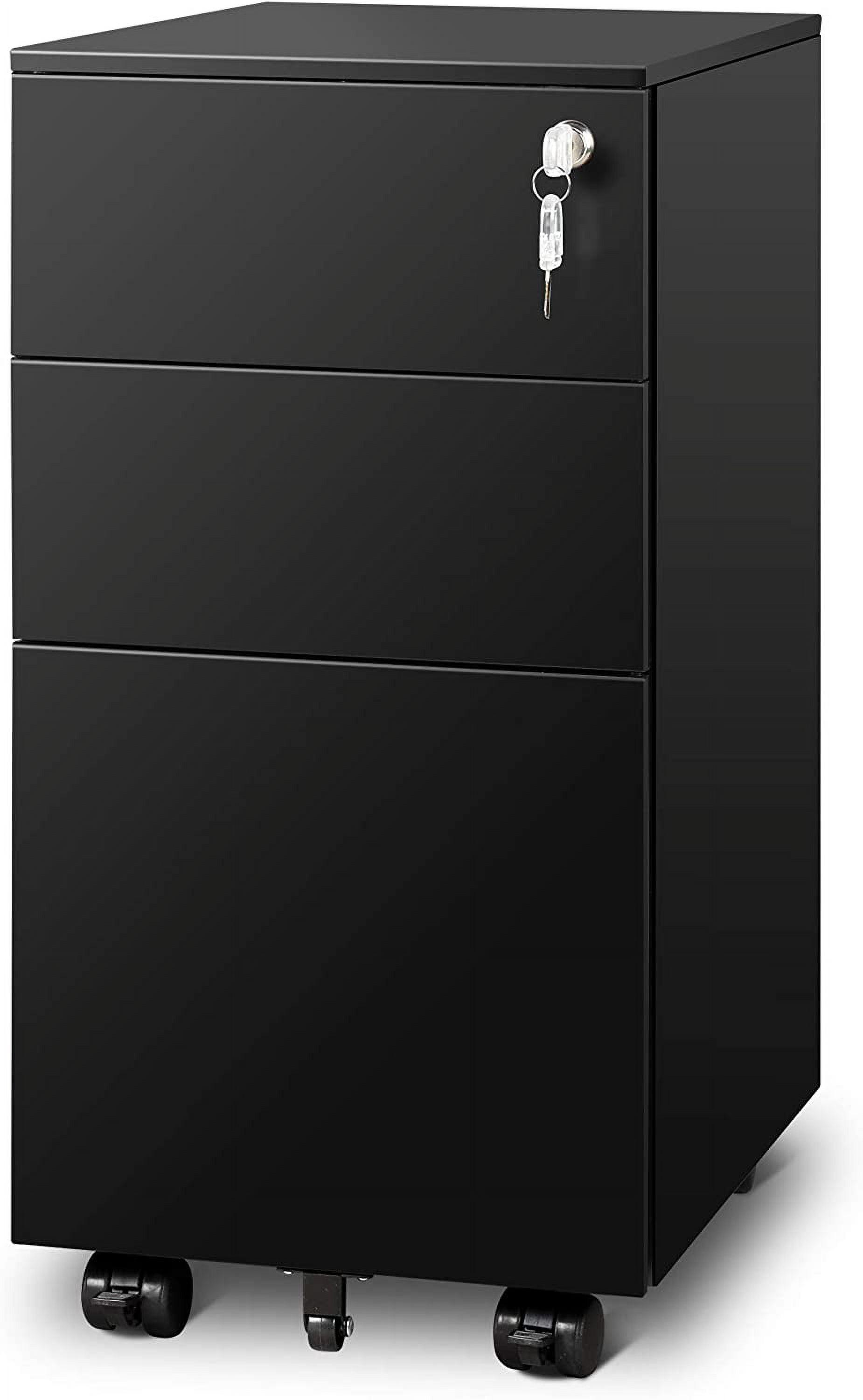 DEVAISE Locking File Cabinet, 3 Drawer Rolling Pedestal Under Desk Office, Fully Assembled Except Casters, Black