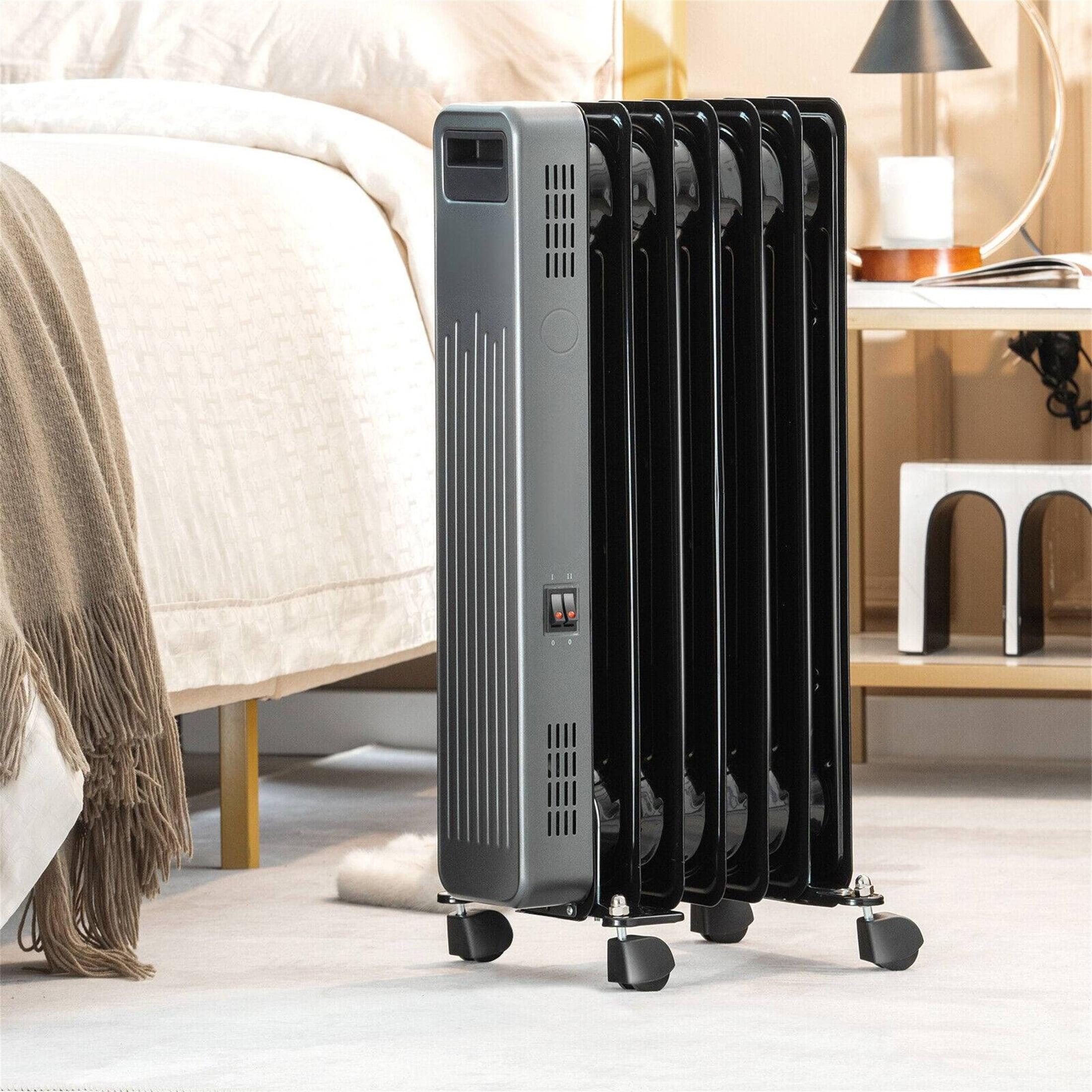 Black 1500W Portable Oil Filled Radiator Heater with Automatic Shut-off