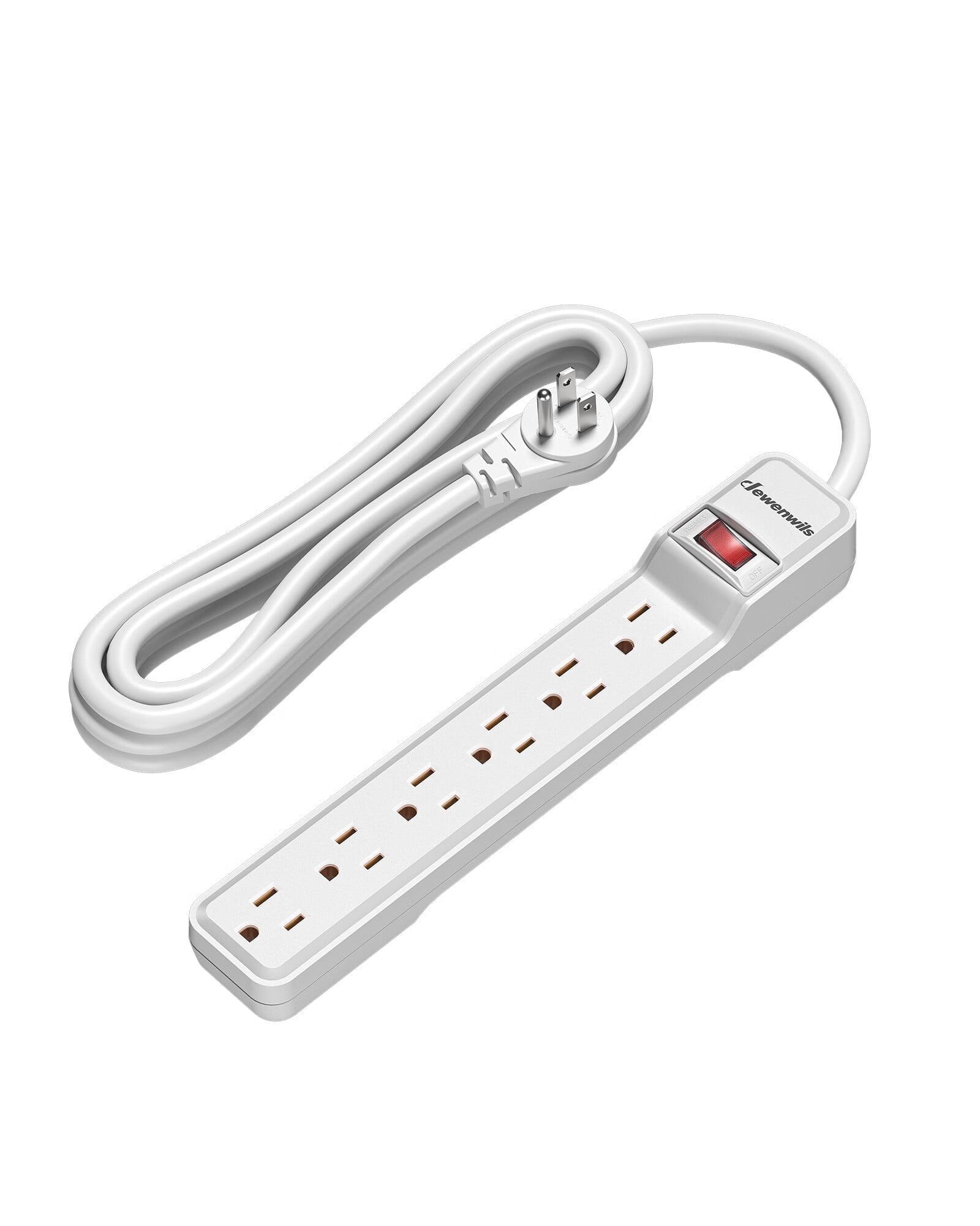 DEWENWILS 6-Outlet Power Strip Surge Protector, 15ft. Extra Long Extension Cord, 500 Joules, Flat Plug, White