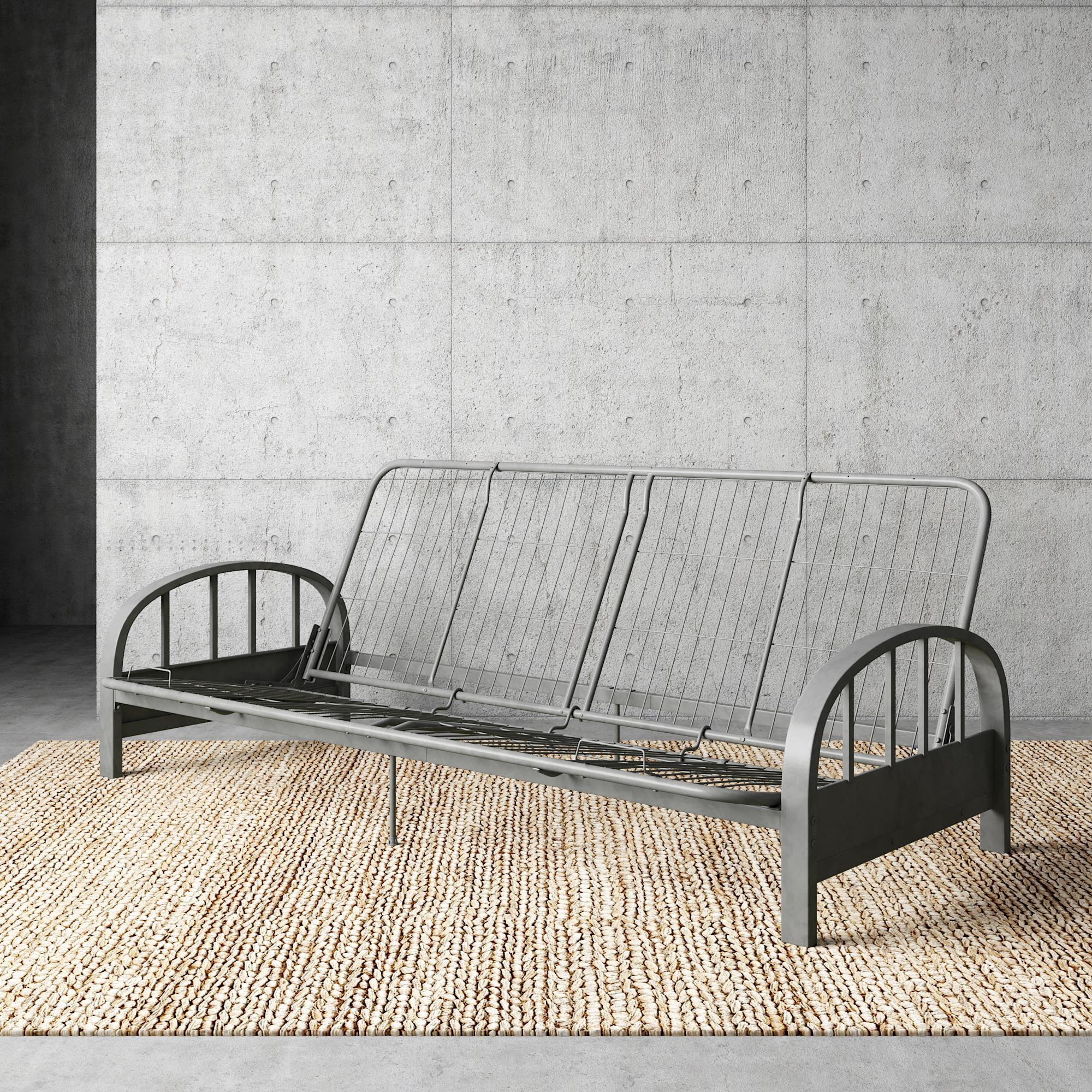 Aiden Gray Metal Futon Frame with Rounded Arms