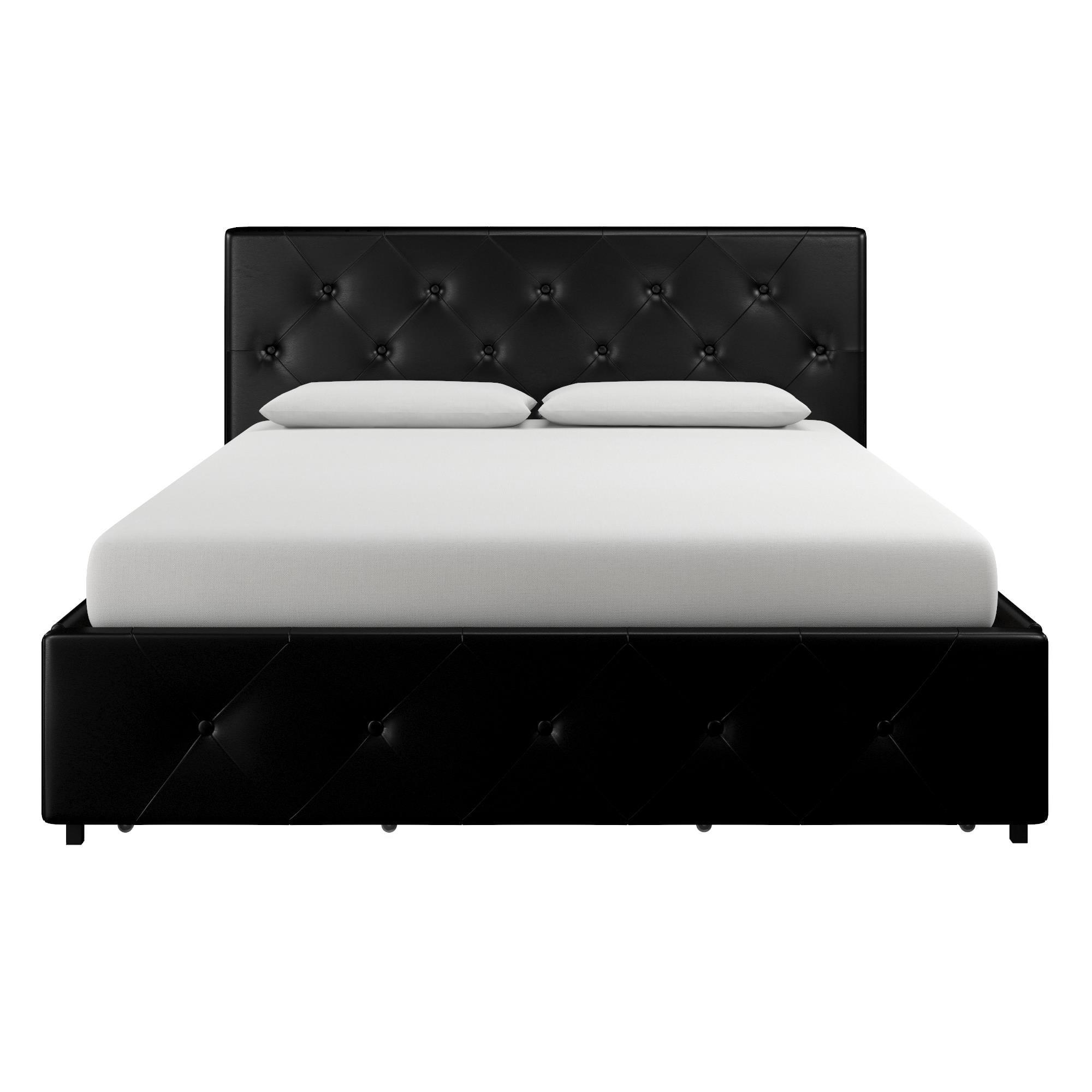 DHP Dakota Upholstered Bed with Storage Drawers, Black Faux Leather, Queen