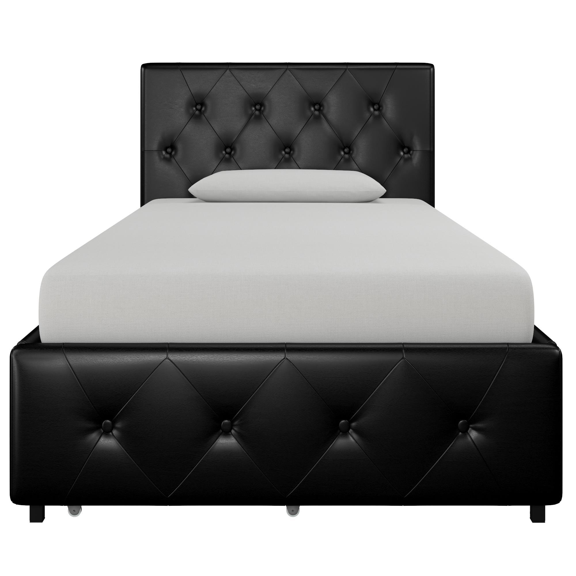 DHP Dakota Tufted Upholstered Storage Bed Frame, Twin, Black Faux Leather