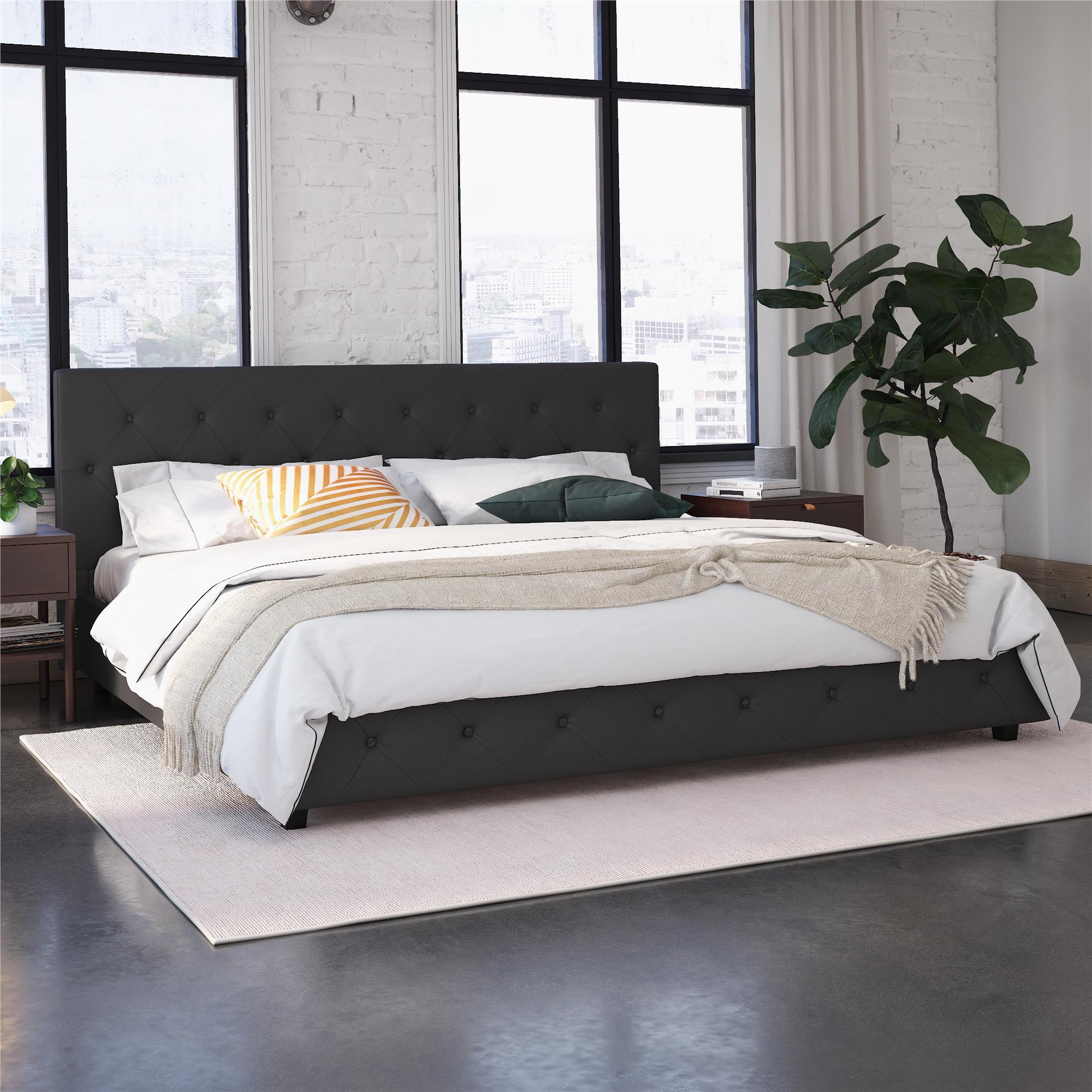DHP Dakota Upholstered Platform Bed, King, Gray Faux Leather