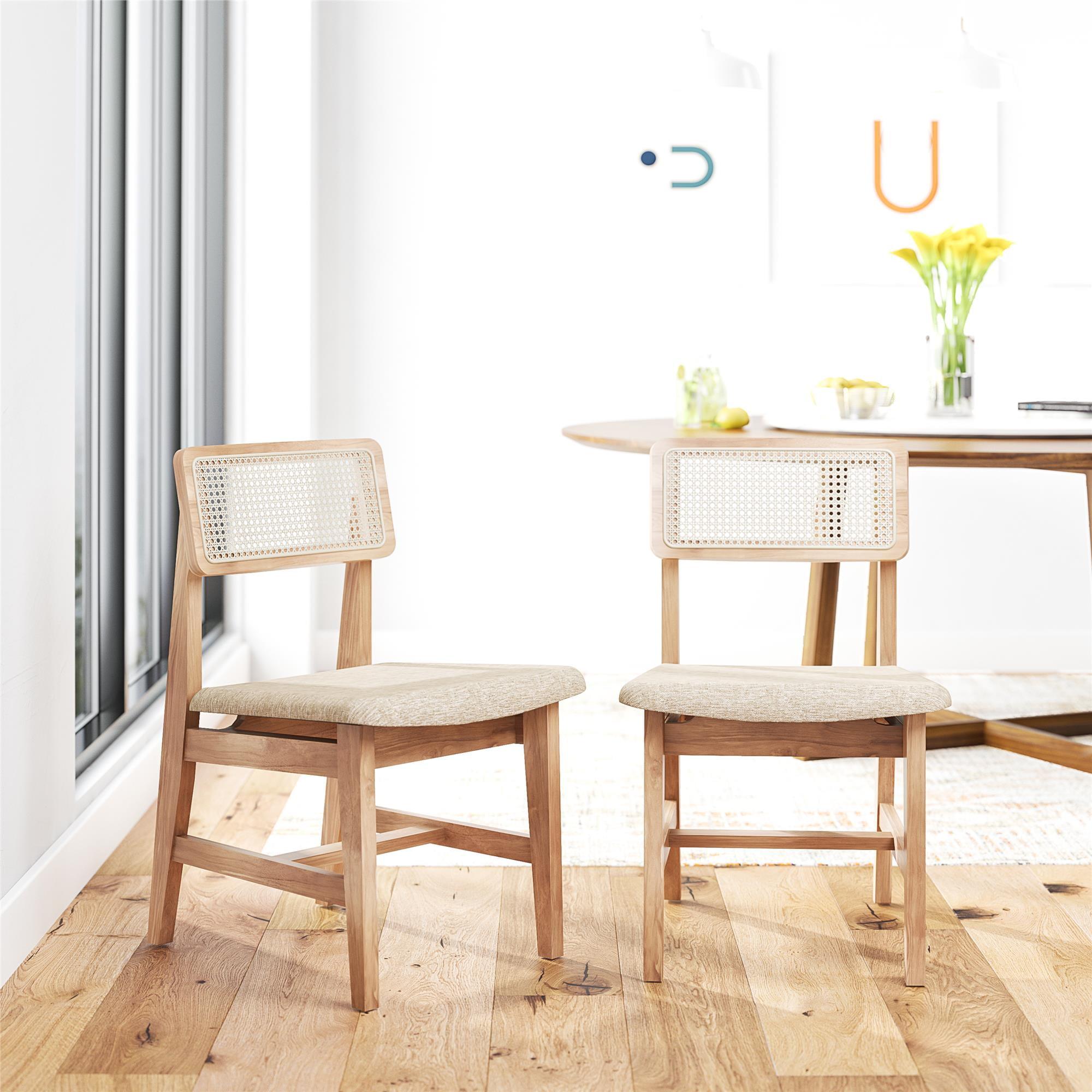 DHP Eleni Cane Dining Chairs, Set of 2, Cream/Seadrift