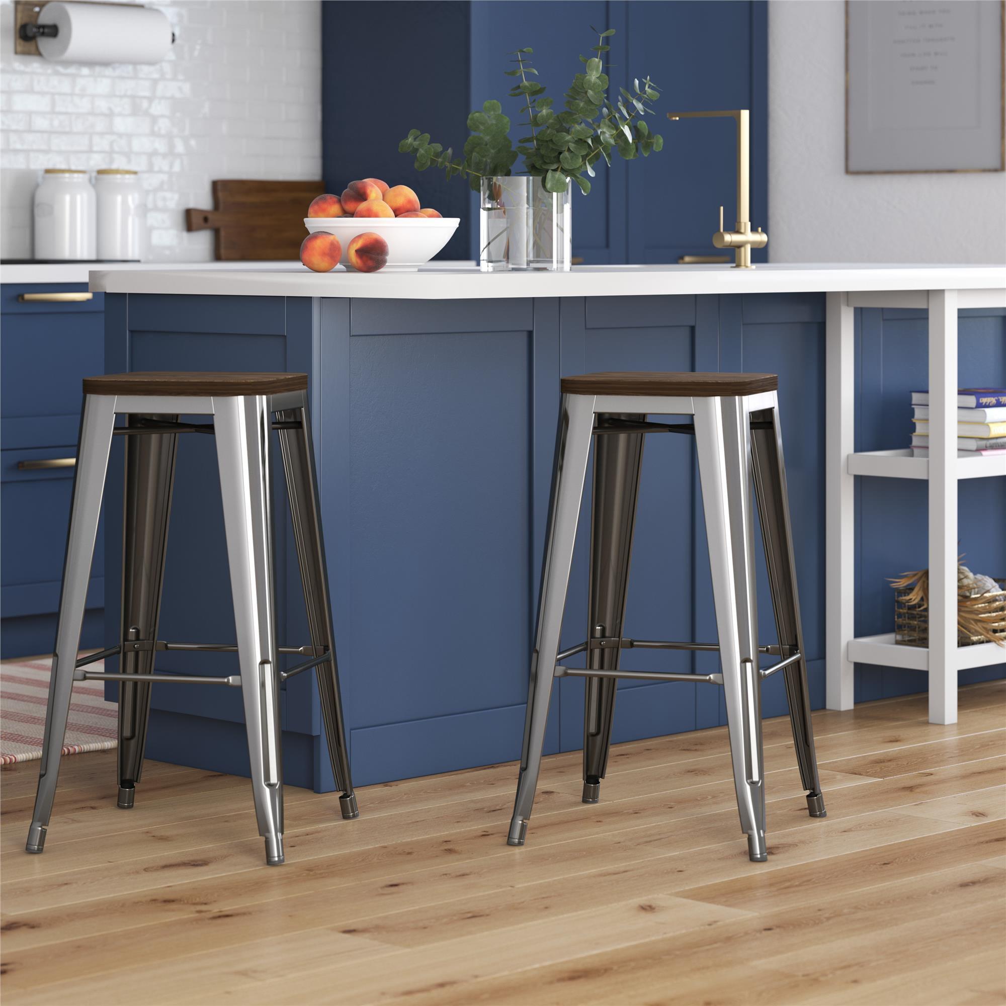 Fusion 30" Gun Metal Backless Bar Stools with Wood Seat