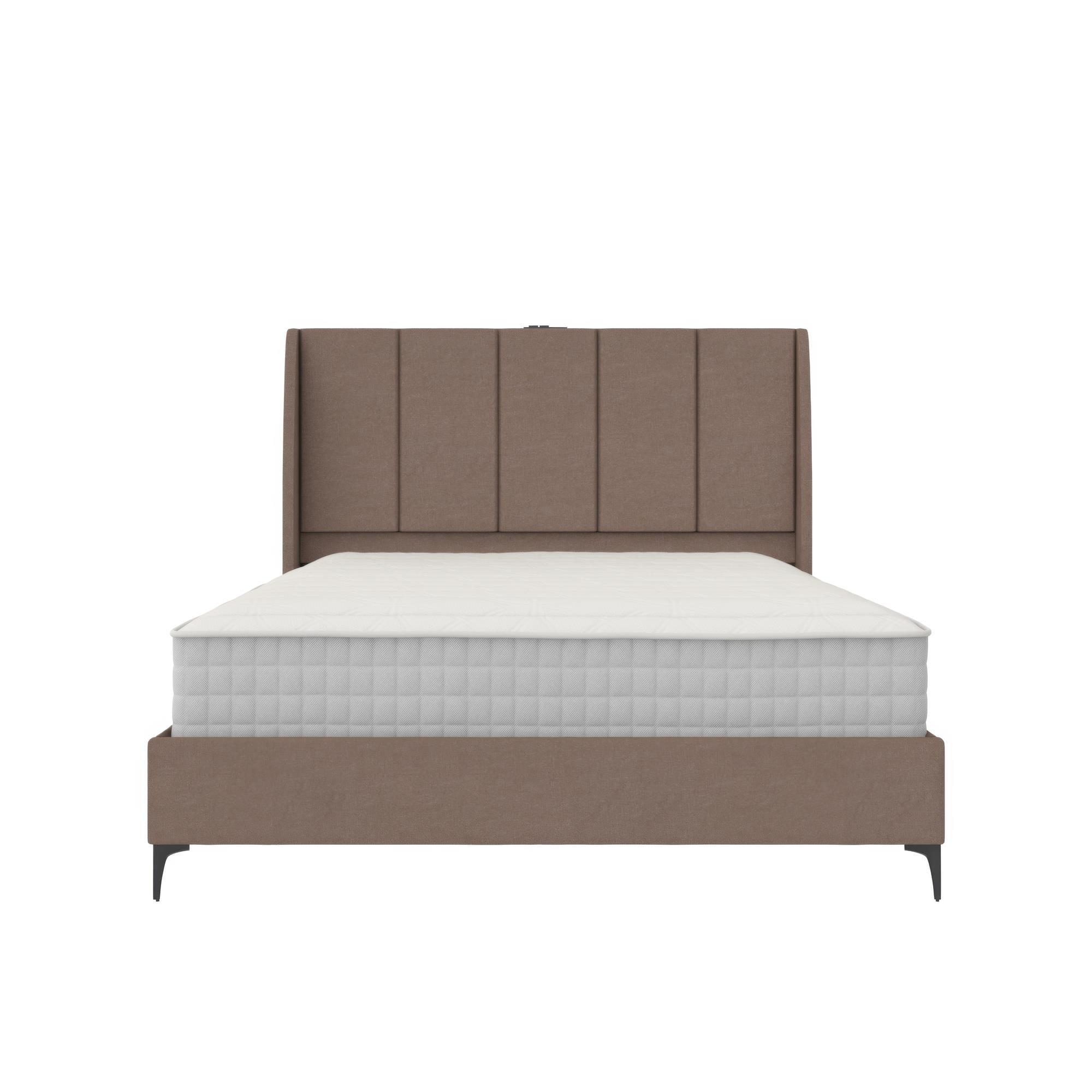 DHP Lamora Upholstered Wingback Bed with USB, Queen, Taupe Linen