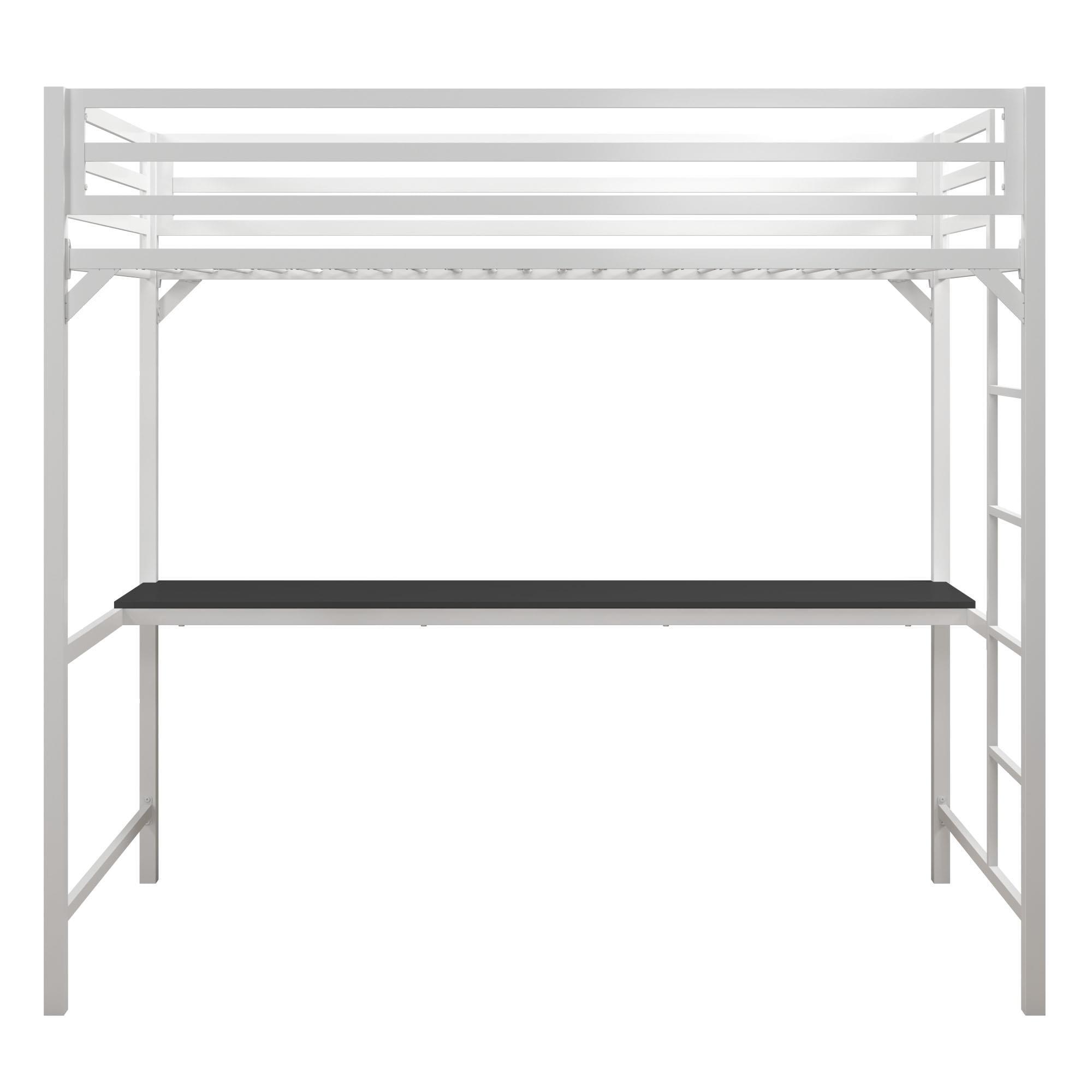 DHP Miles Metal Twin Loft Bed with Desk, White