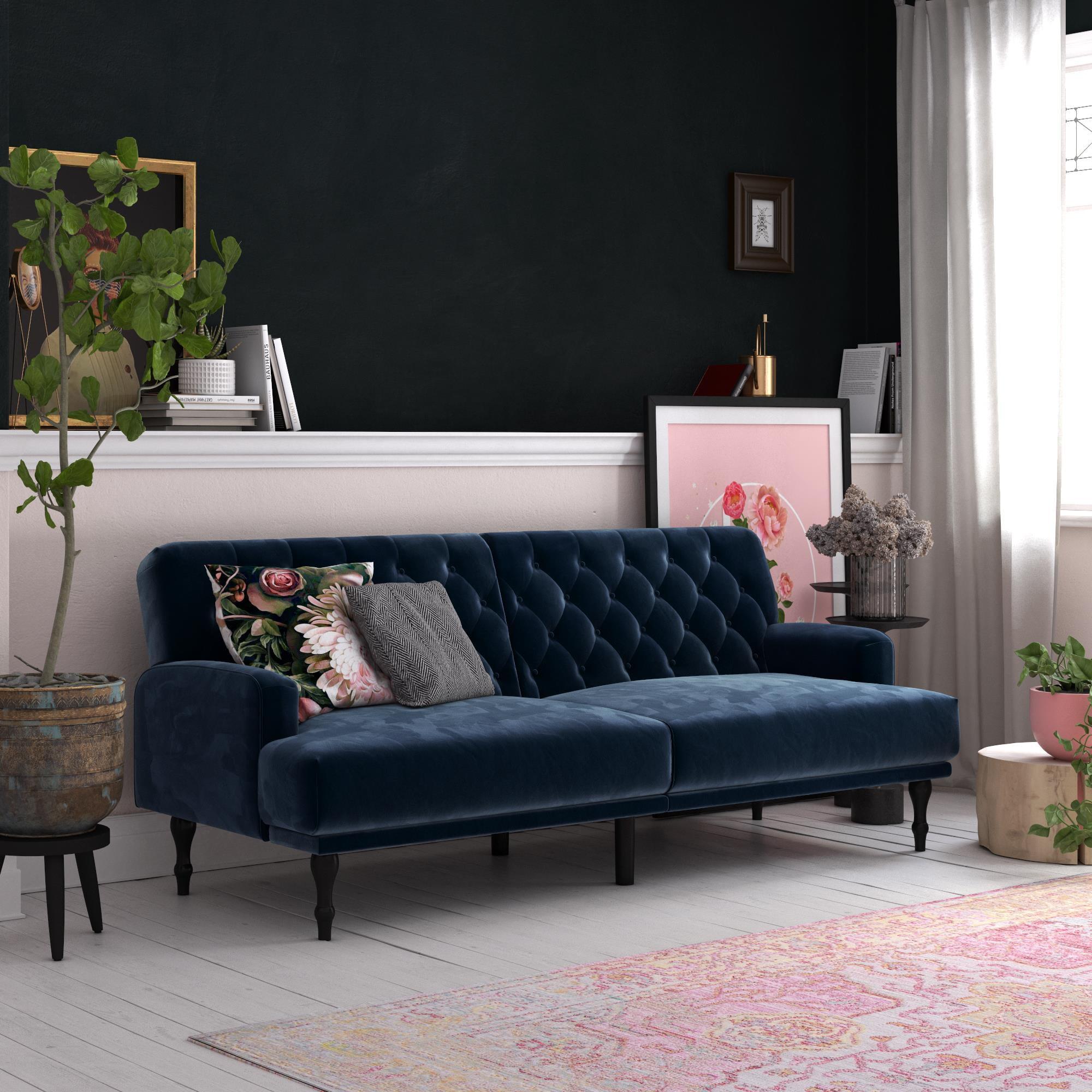 Ruby 78.5'' Blue Velvet Tufted Convertible Sofa Bed