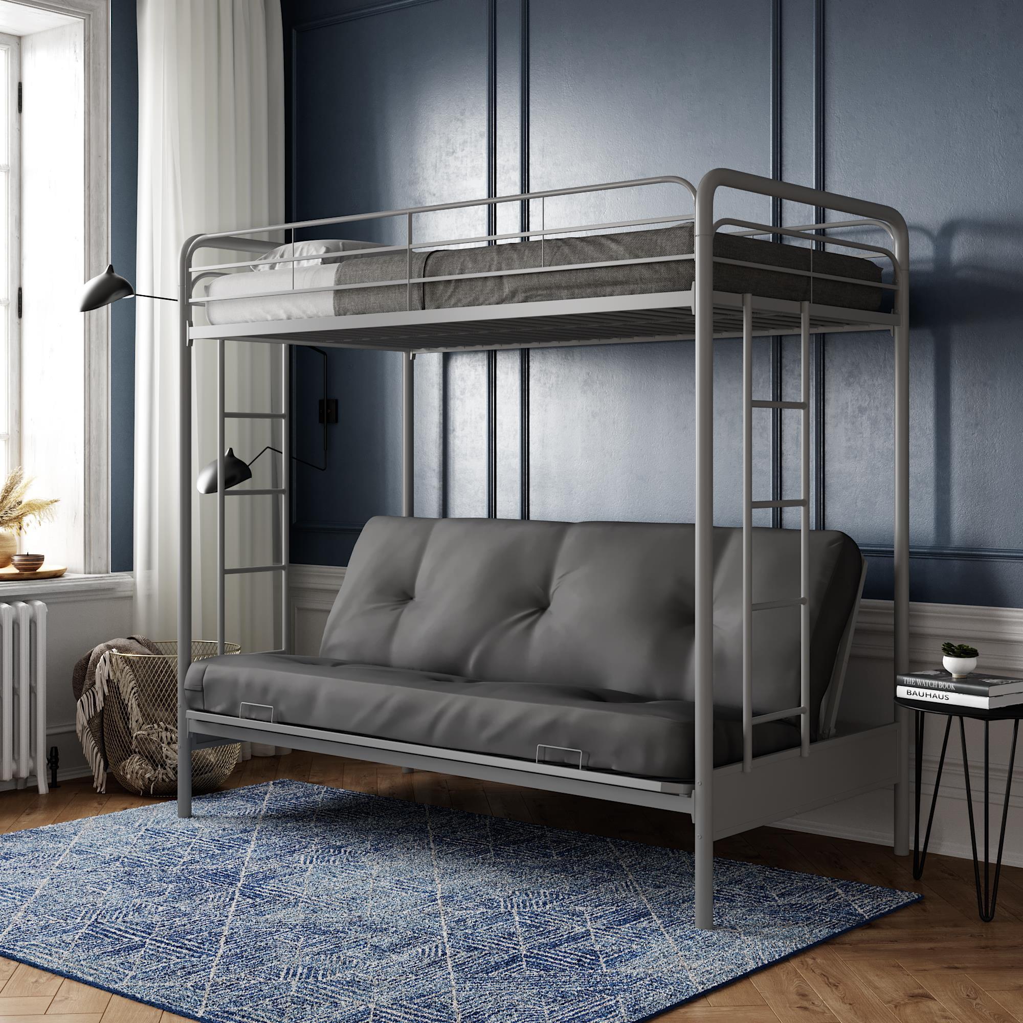 Twin Metal Loft Bed Frame with Drawer and Slats