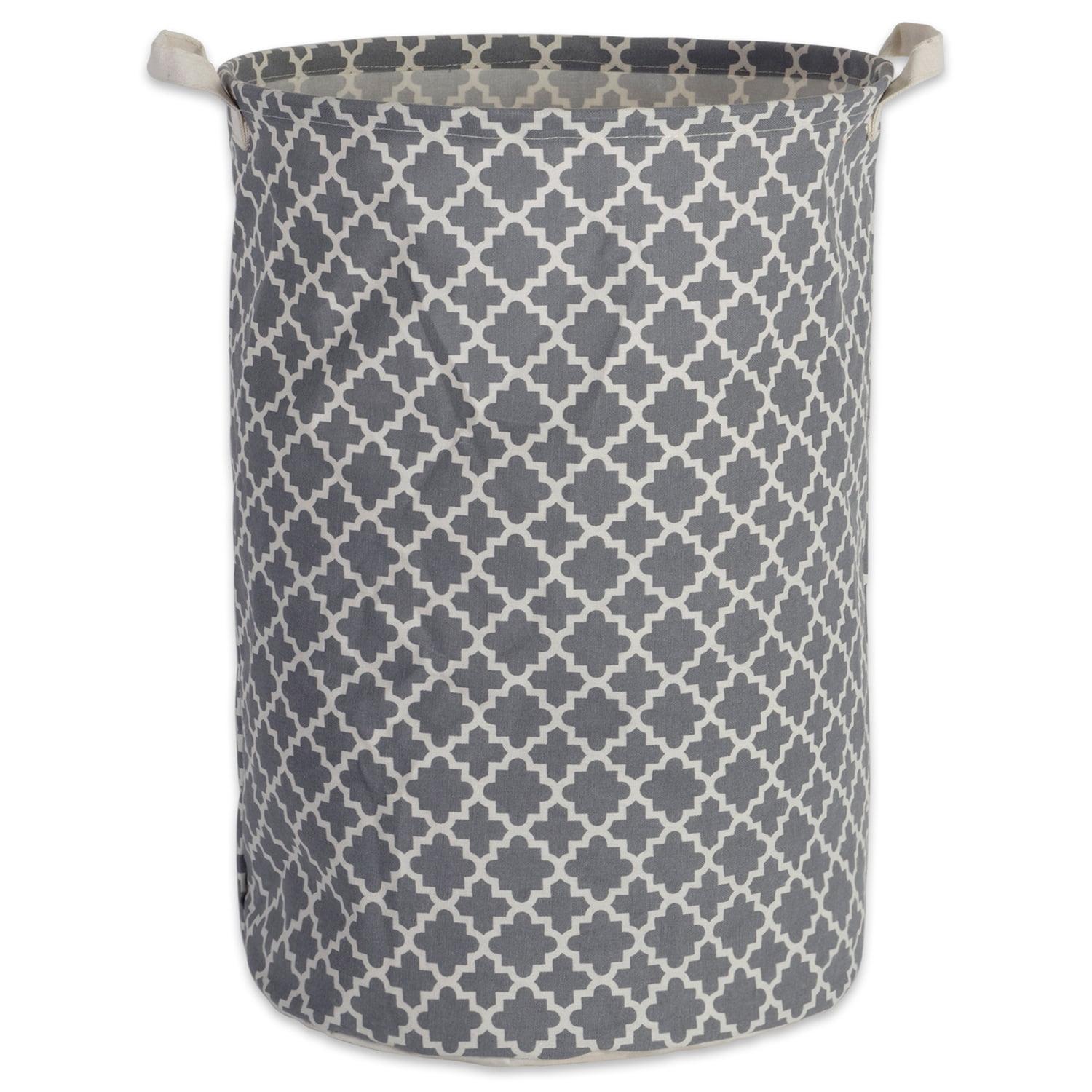 Gray Lattice Cotton Polyester Collapsible Laundry Hamper