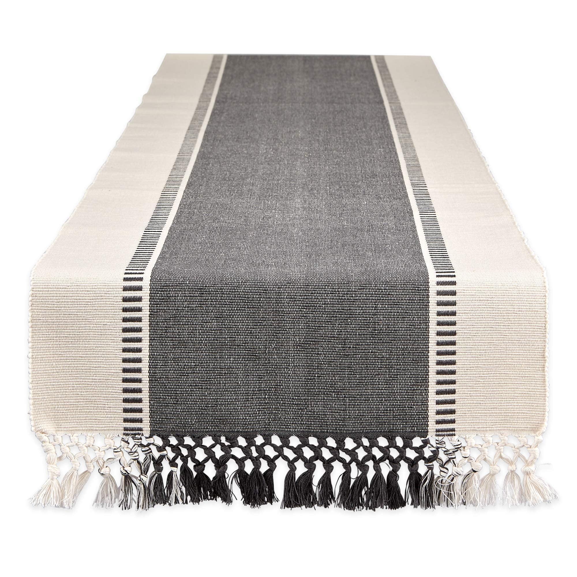 Mineral Gray and Off-White Cotton Dobby Stripe Table Runner, 13x72"