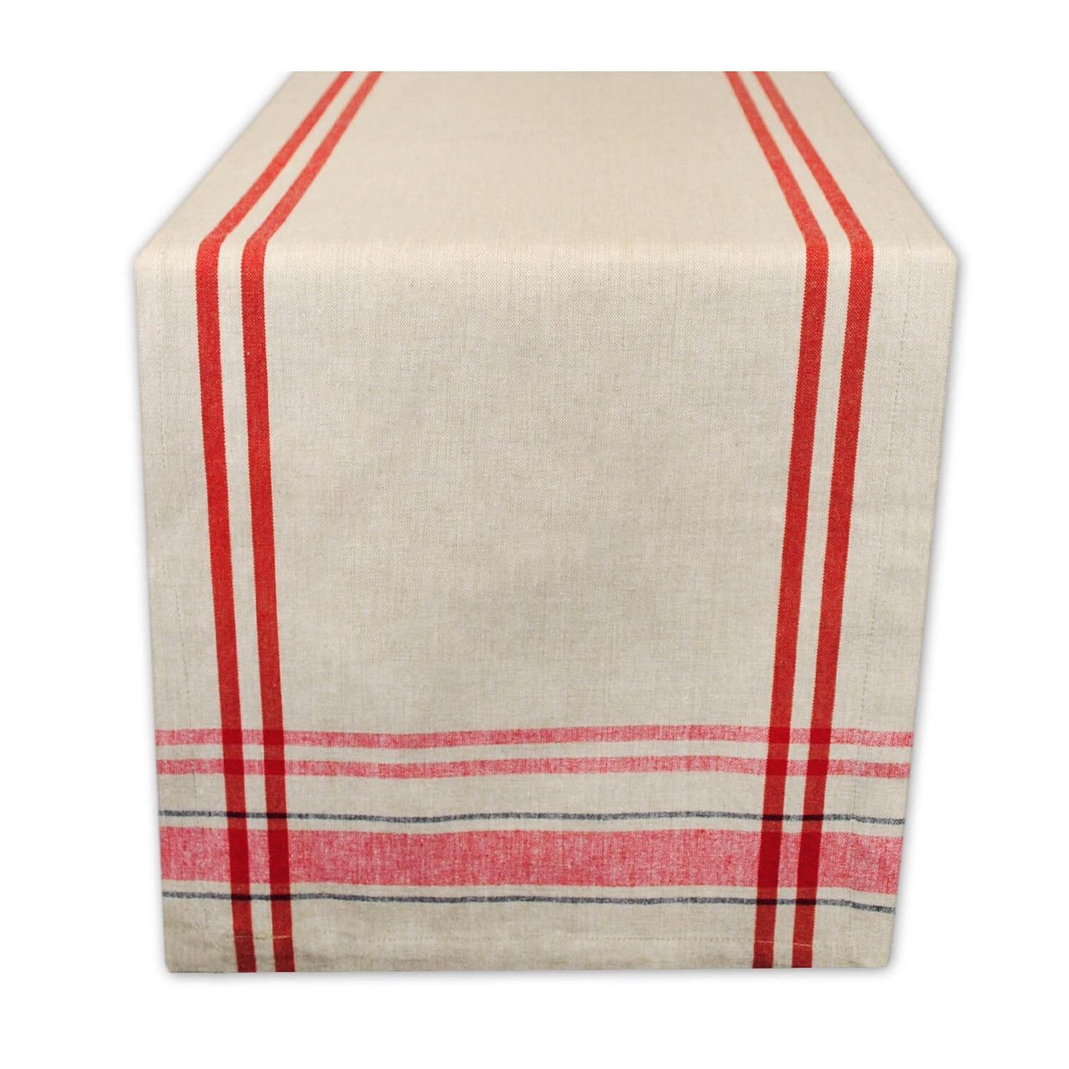 DII 14x108" Modern Cotton French Stripe Table Runner in Taupe Beige/Red