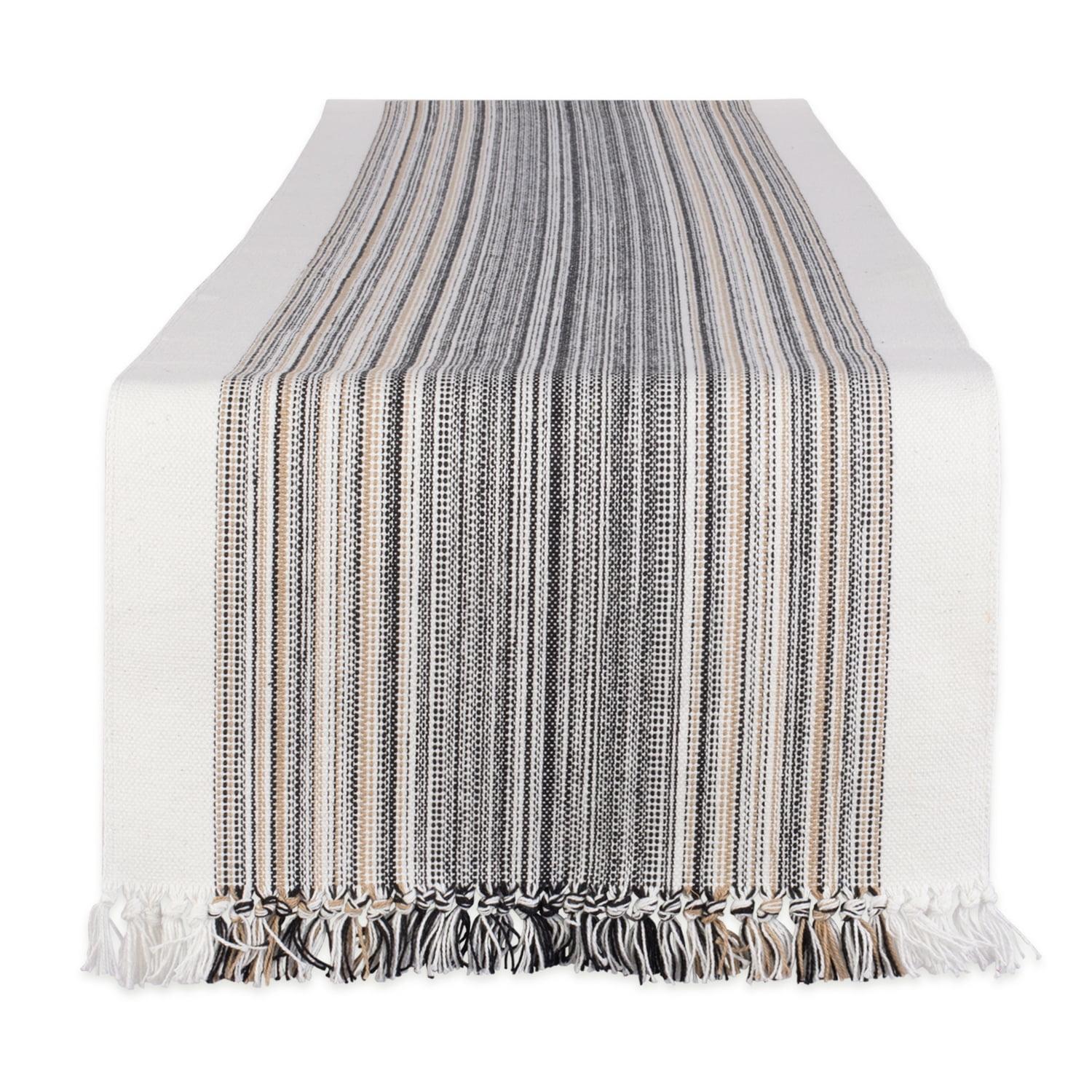 Native Fab Dining Stripe Table Runner with Tassels 100% Cotton, 14"x108", Black White