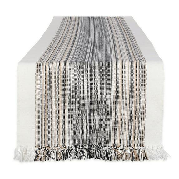 Native Fab Dining Stripe Table Runner with Tassels 100% Cotton, 14"x108", Black White