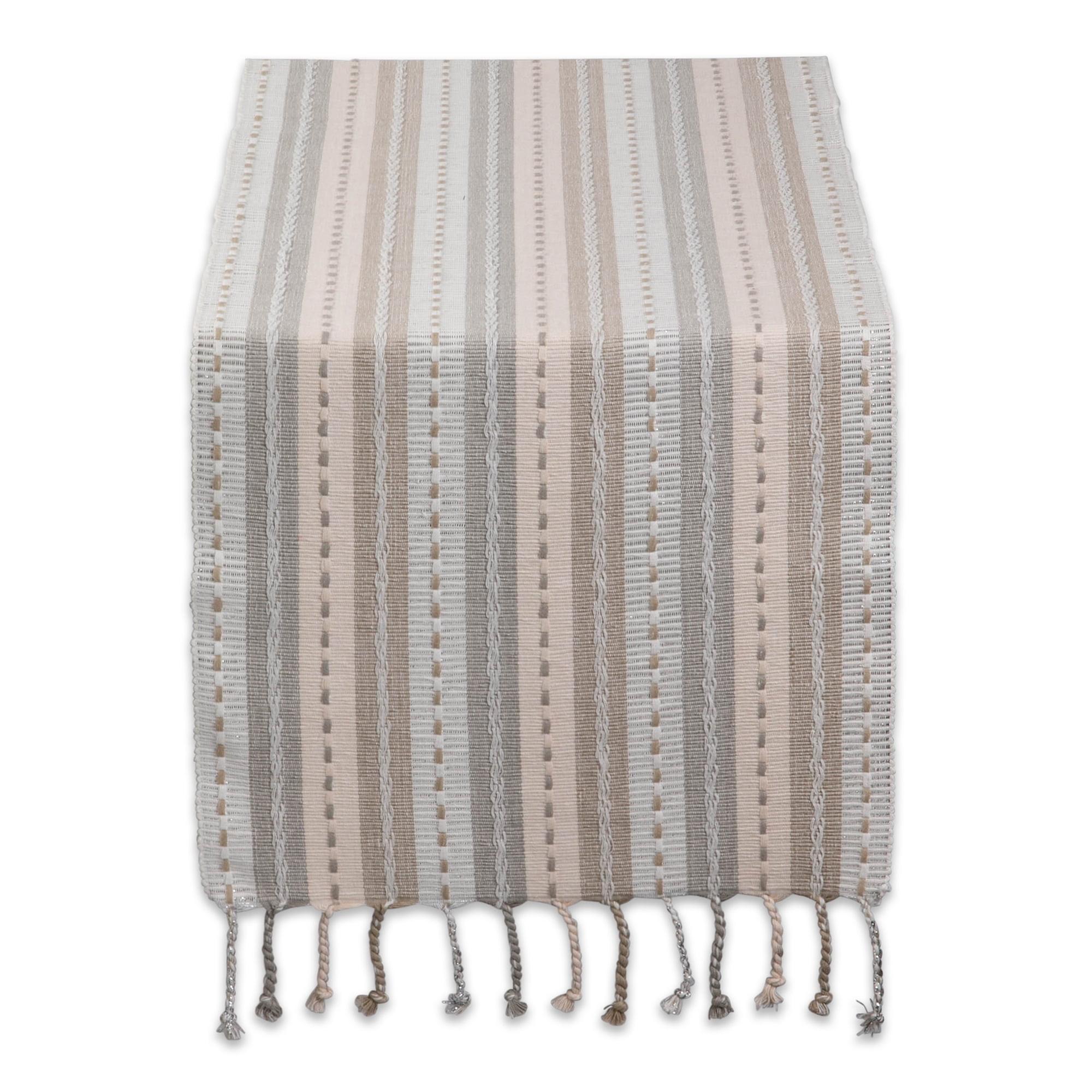 DII 14x72" Modern Cotton Tonal Stripe with Fringe Table Runner in Natural