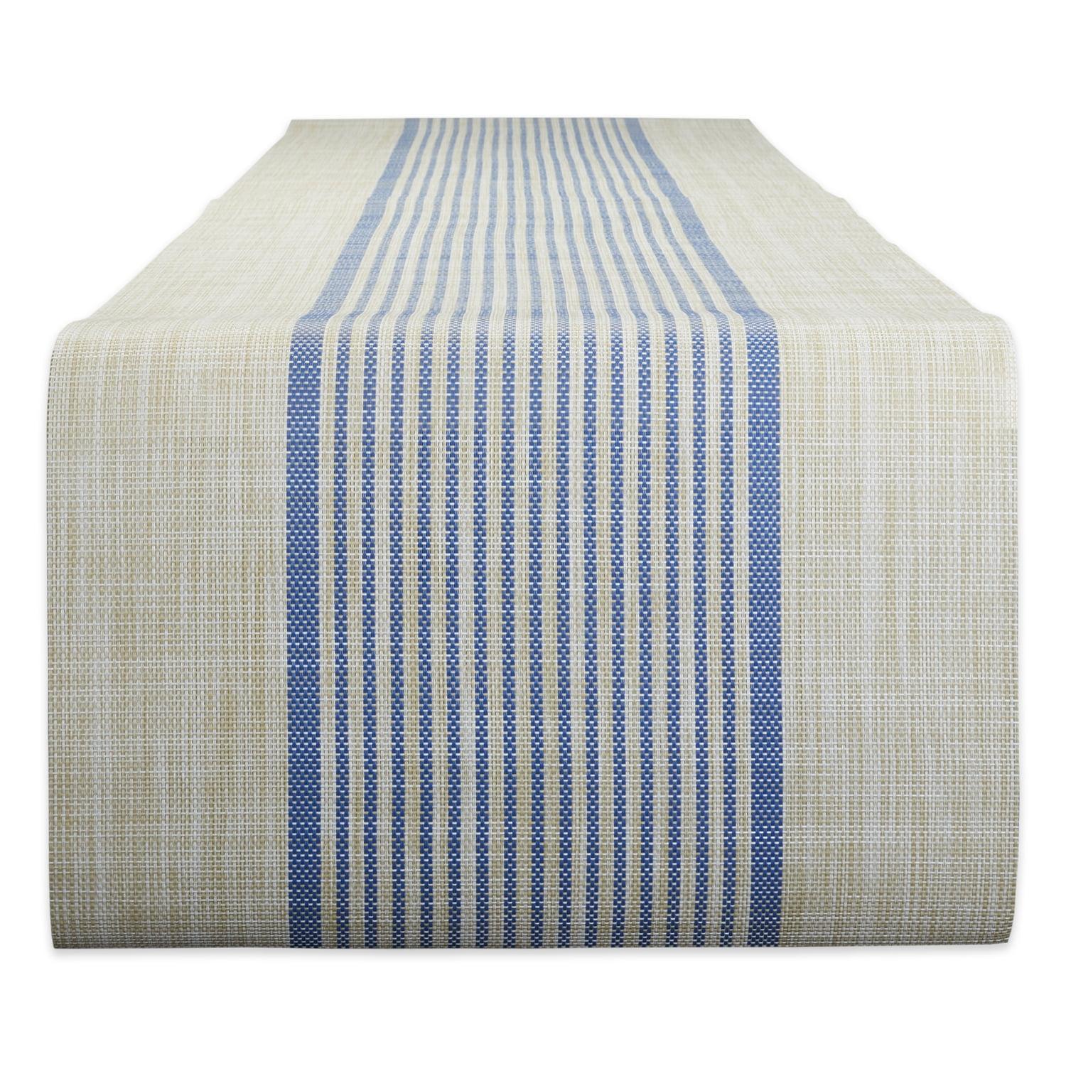 Beige and French Blue Striped Polyester Cotton Table Runner 14x72