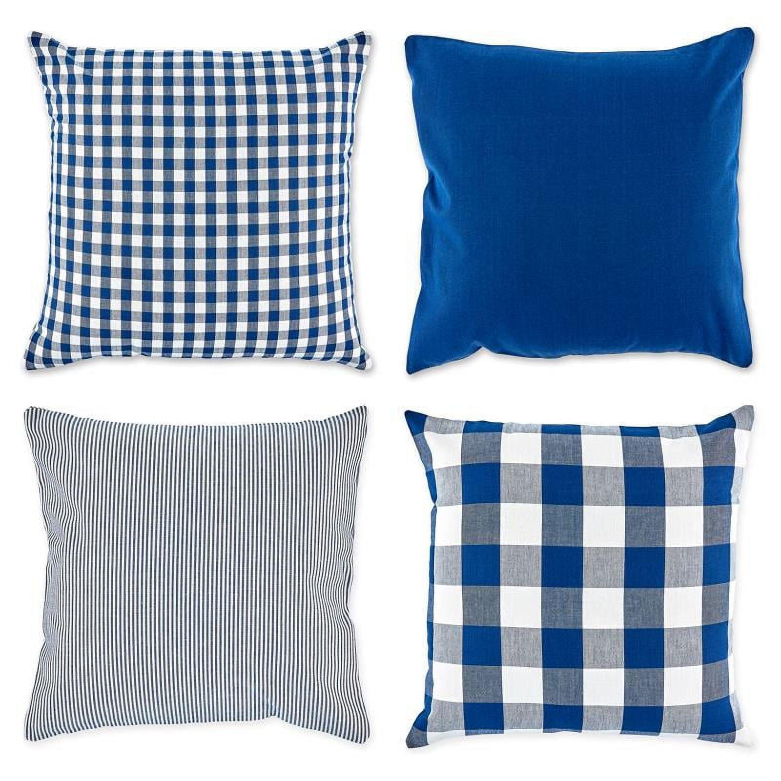 Set of 4 Navy and Off-White Cotton Euro Pillow Covers