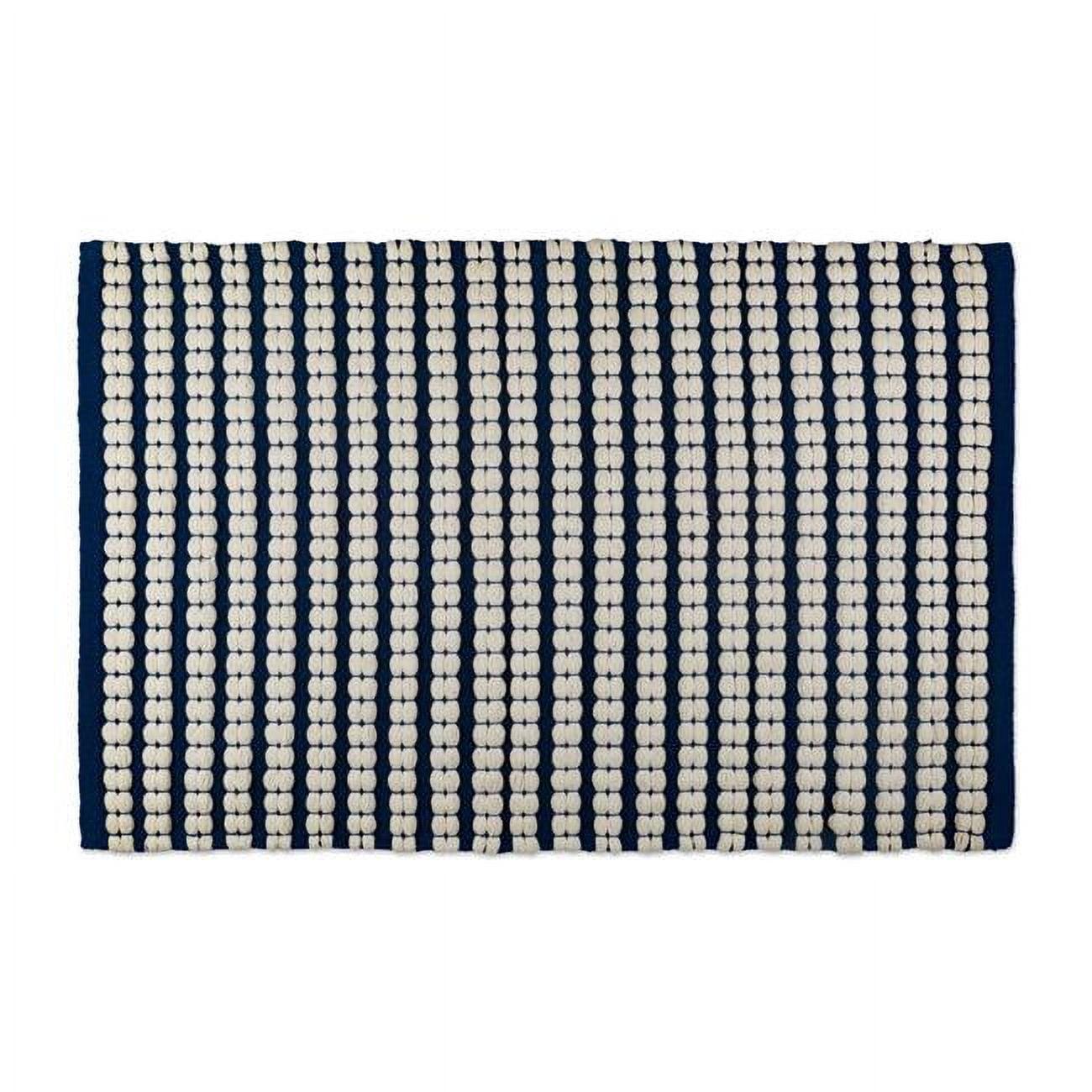 Handmade Traditional Braided Cotton Stripe Rug in Navy, 2x3