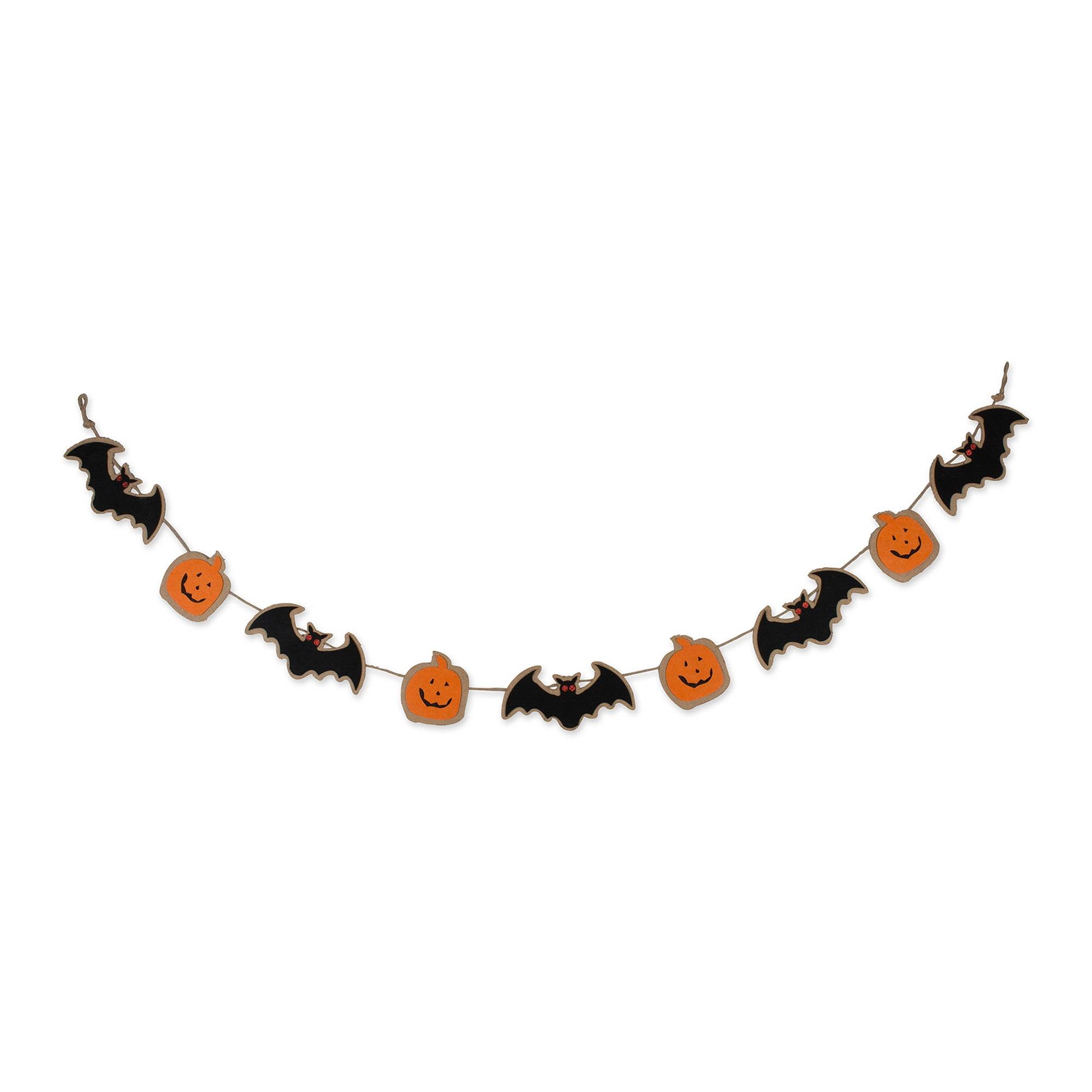 DII 4" Modern Fabric Halloween Bat Pumpkin Garland in Black/Orange