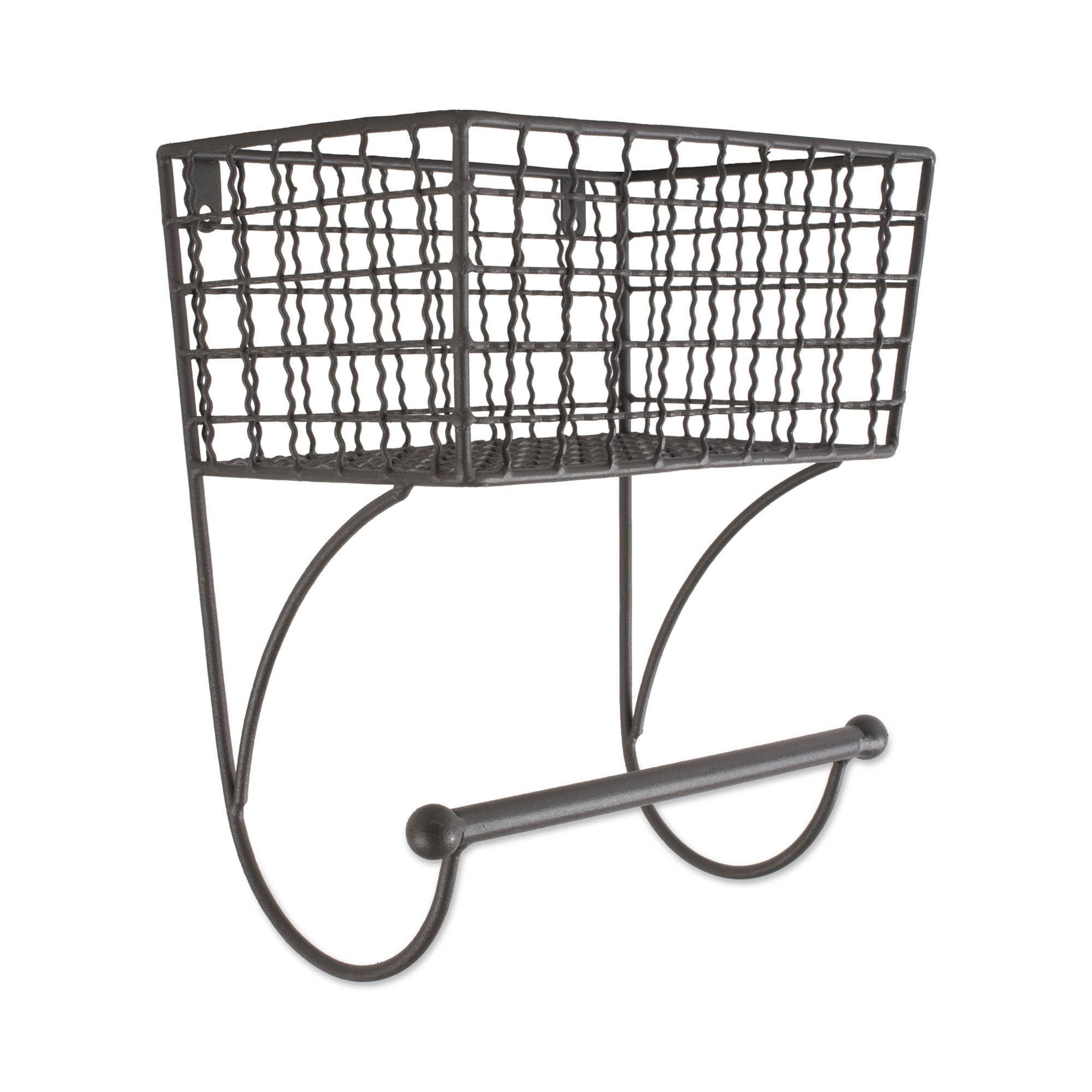 Gray Iron Wall-Mounted Towel Rack with Basket