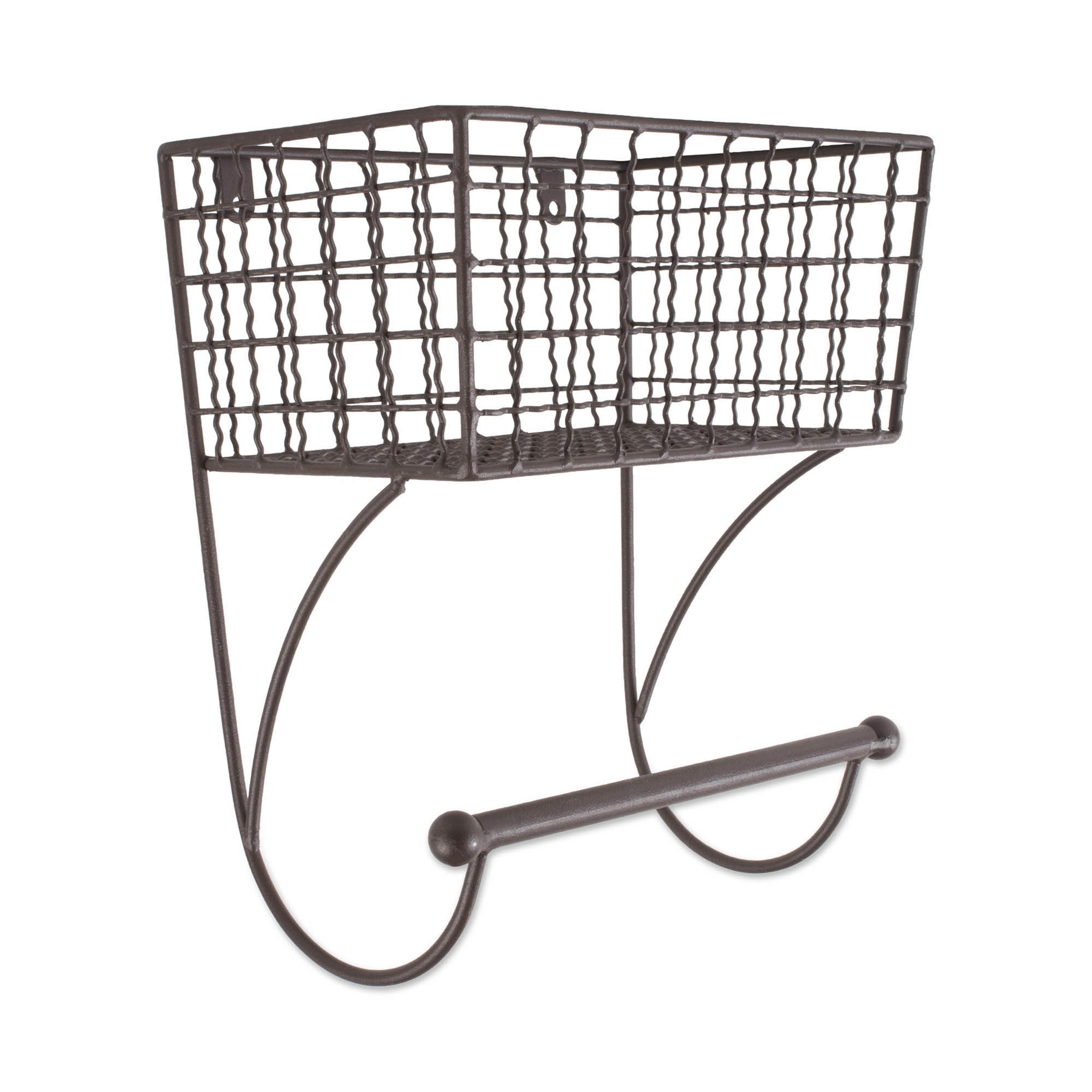 Rustic Bronze Iron Countertop Towel Rack with Basket