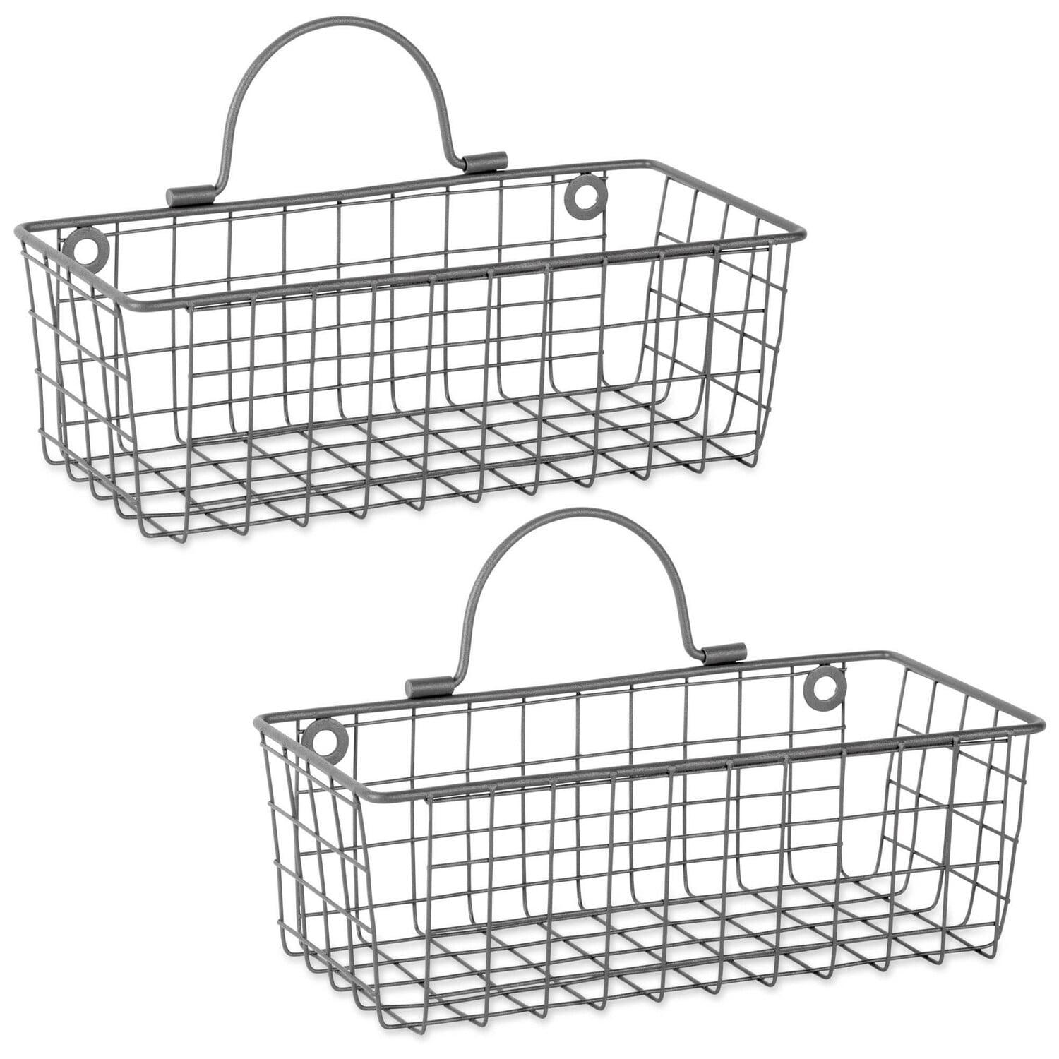 Gray Iron Wire Rectangular Wall Baskets Set of 2