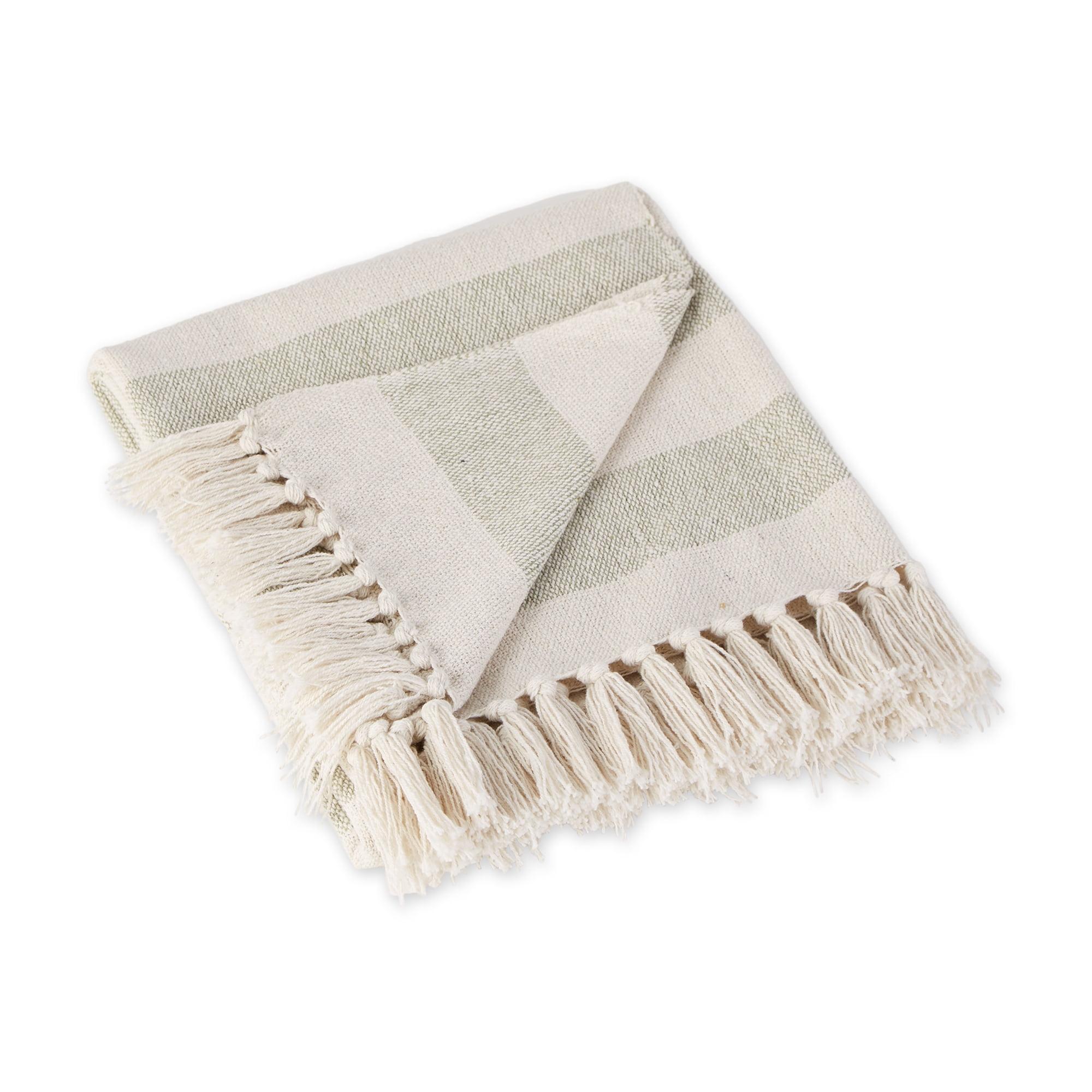 Artichoke and Cream Modern Cotton Stripe Throw Blanket 50x60"