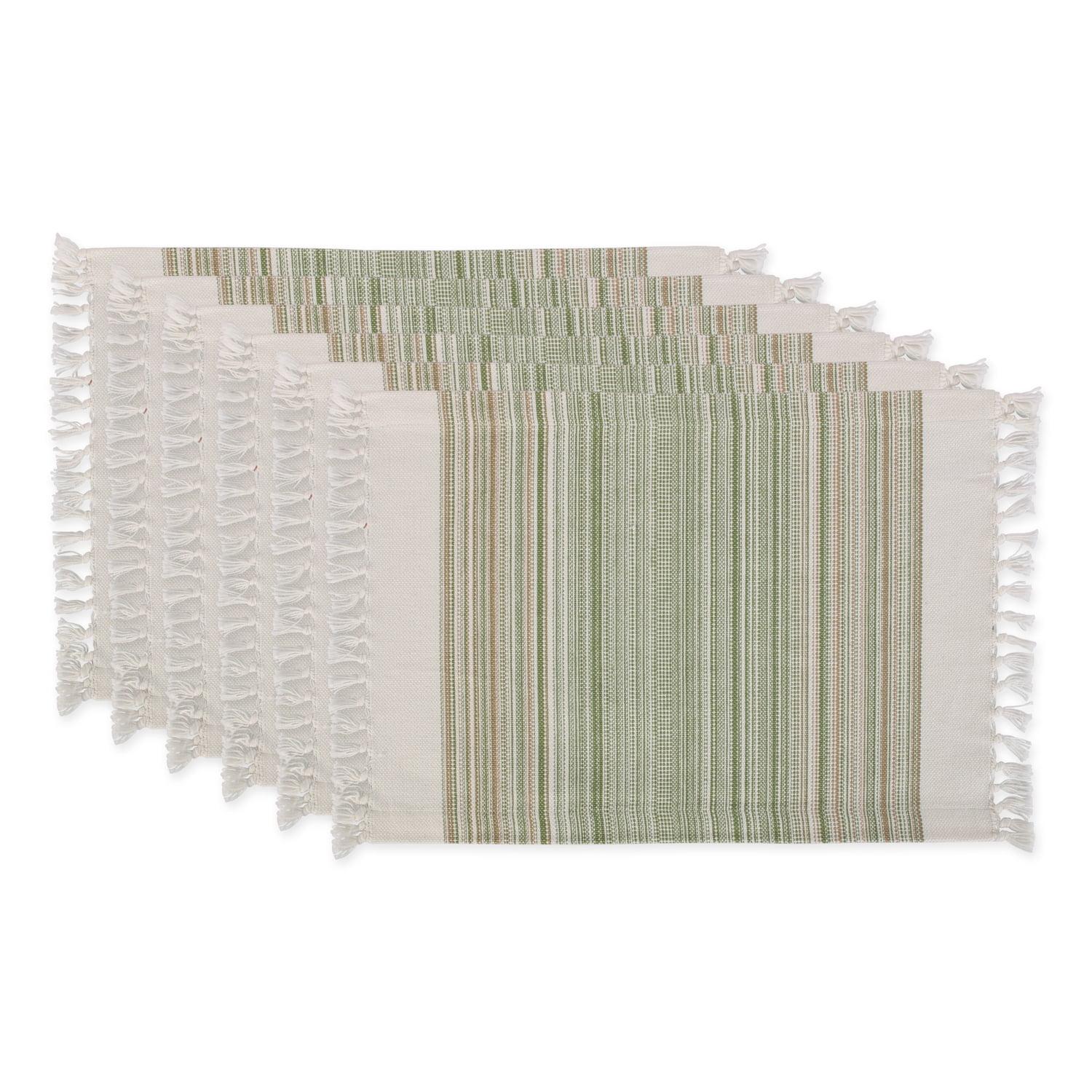 Thyme Green Cotton Striped Fringed Placemats Set of 6