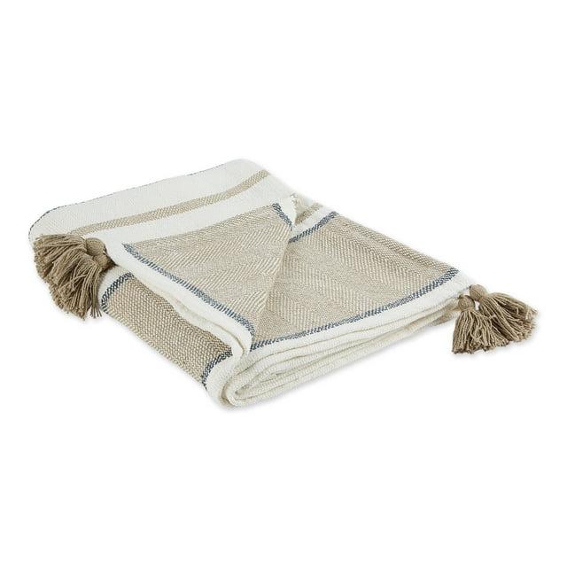 2-Tone Chevron Striped Throw Blanket Stone/Mineral - Design Imports: Hypoallergenic, Machine Washable, 50x60"