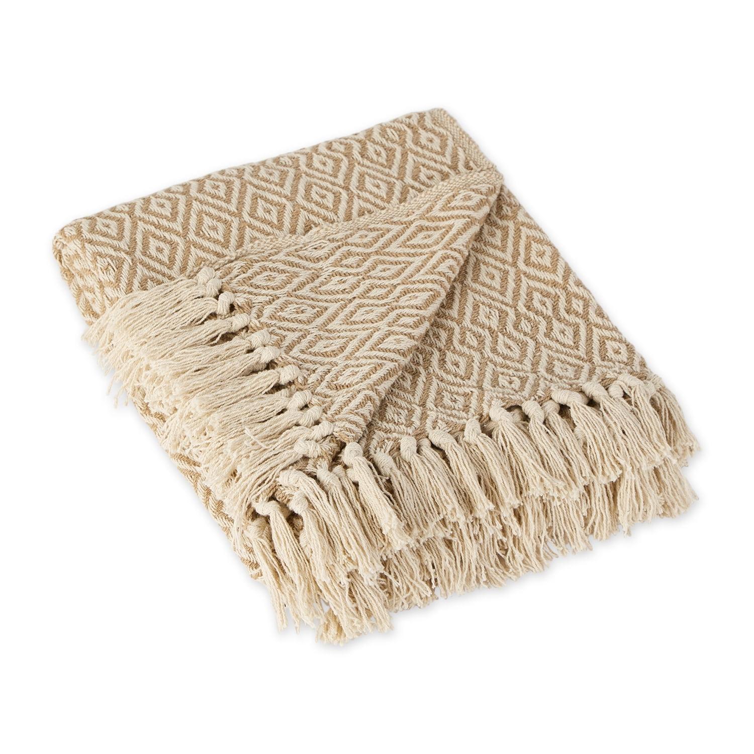 Cozy Cotton Sherpa Double Diamond 50"x60" Throw Blanket - Stone