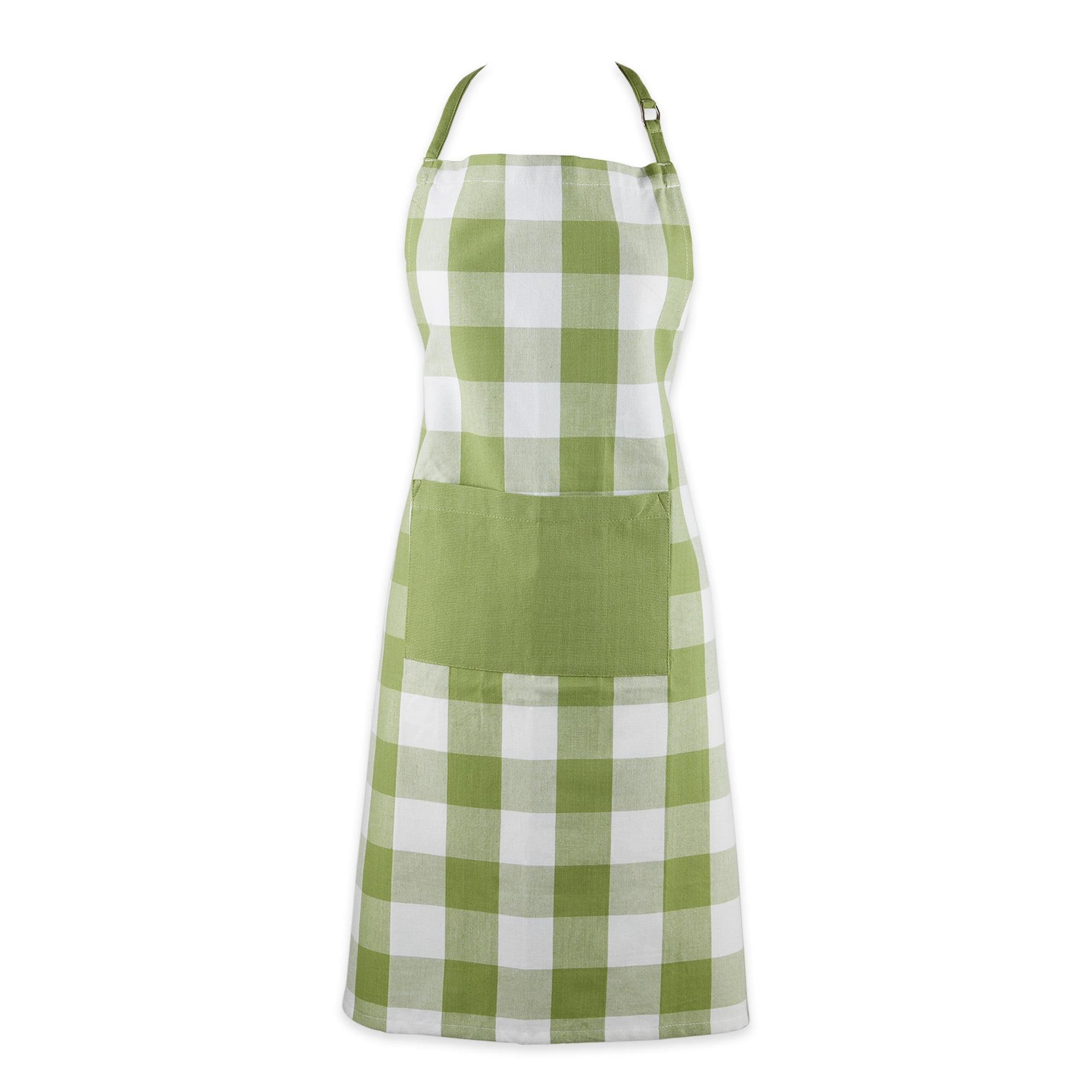 DII Antique Green Buffalo Check Cotton Chef Apron 32x38 inches