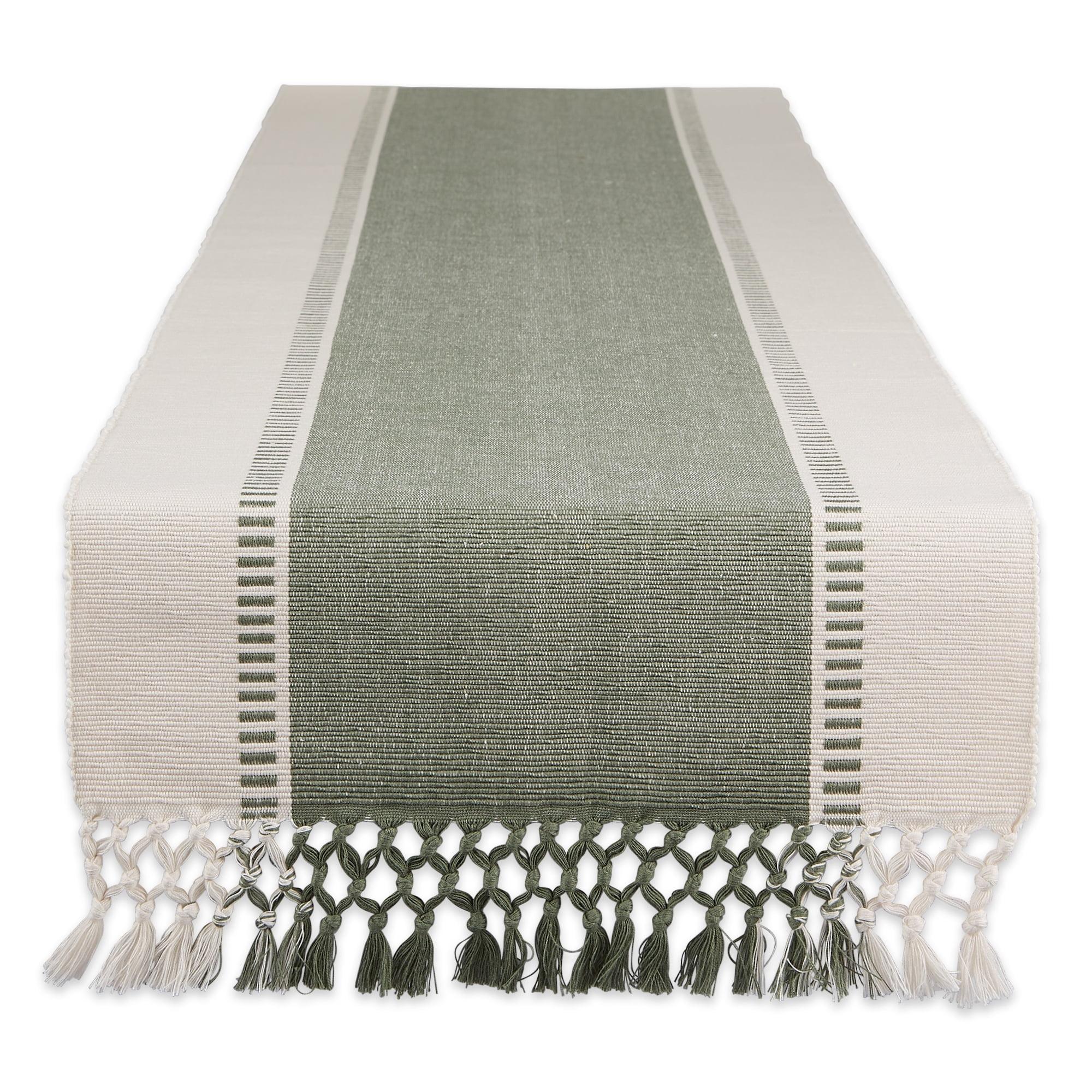 Design Imports  Ribbed Dobby Stripe Table Runner, Artichoke Green, 13X108"