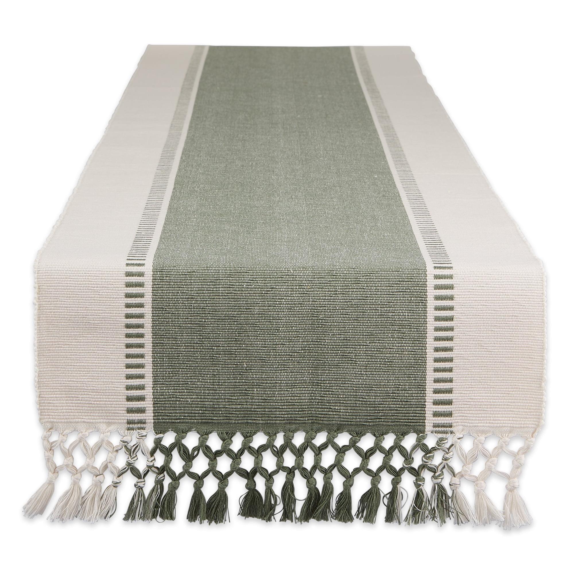 Design Imports  Ribbed Dobby Stripe Table Runner, Artichoke Green, 13X108"