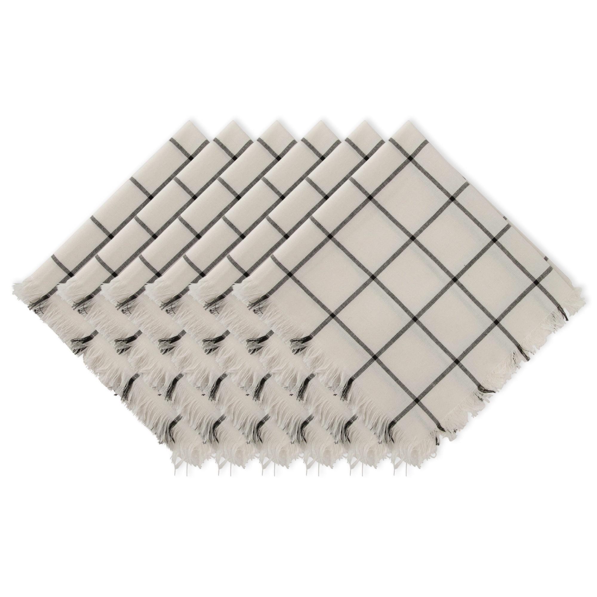 Black and White Checkered Cotton Napkins with Fringe, Set of 6