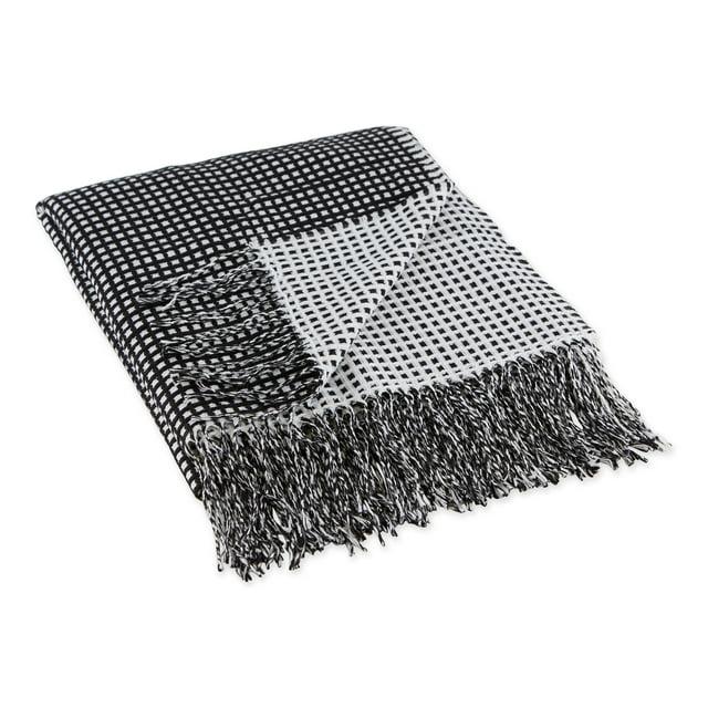 50"x60" Waffle Knit Throw Blanket Black/White - Design Imports: Midweight, Hypoallergenic, Machine Washable