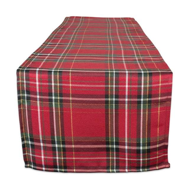 Design Imports  Christmas Metallic Plaid Table Runner, Red Tartan, 14X72"