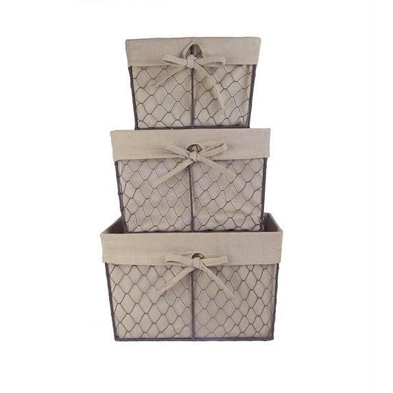 DII Chicken Wire Storage Baskets with Liner, Set of 3, Rustic Natural, Assorted Sizes