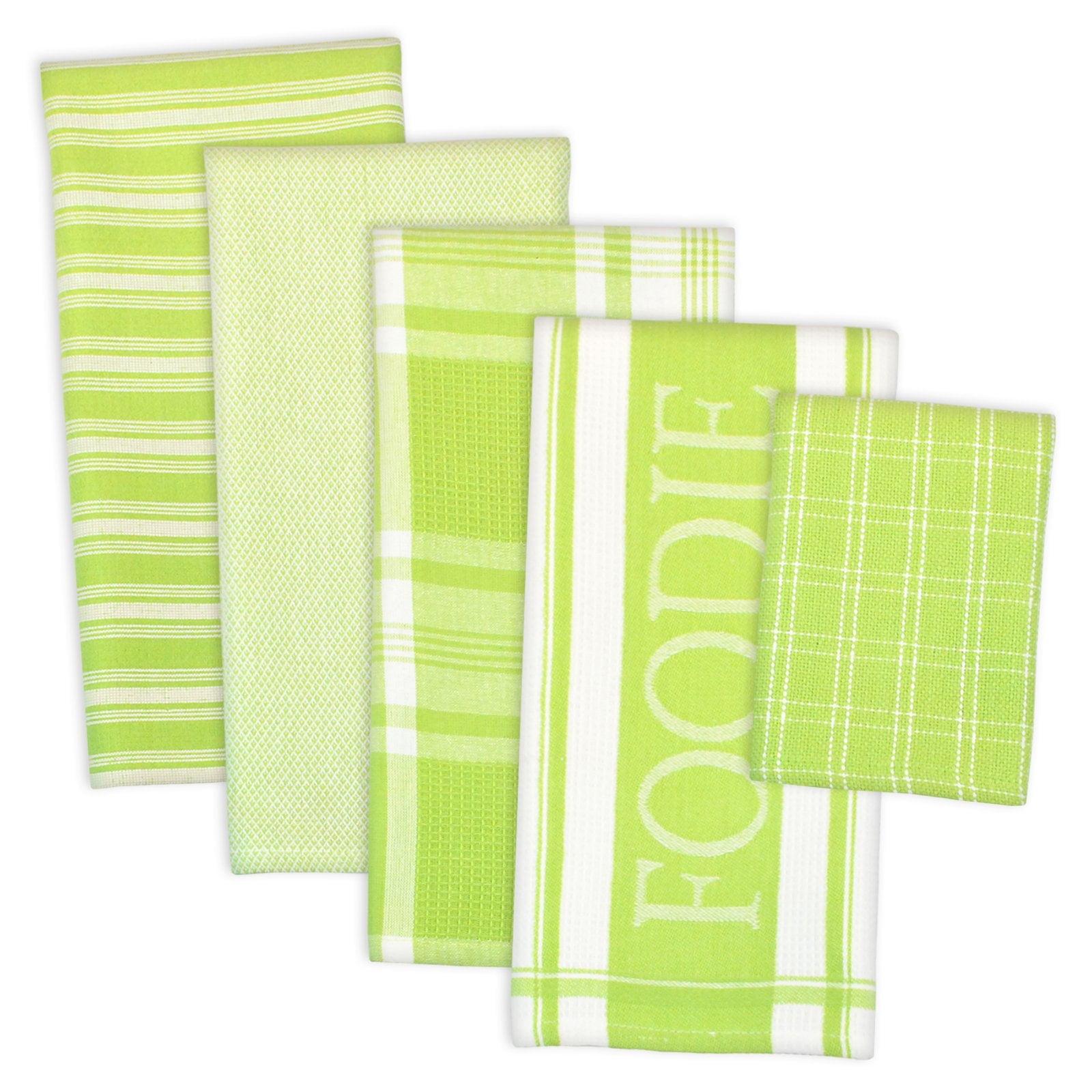 Lime Green Cotton Kitchen Towel and Dishcloth Set, 5 Pieces