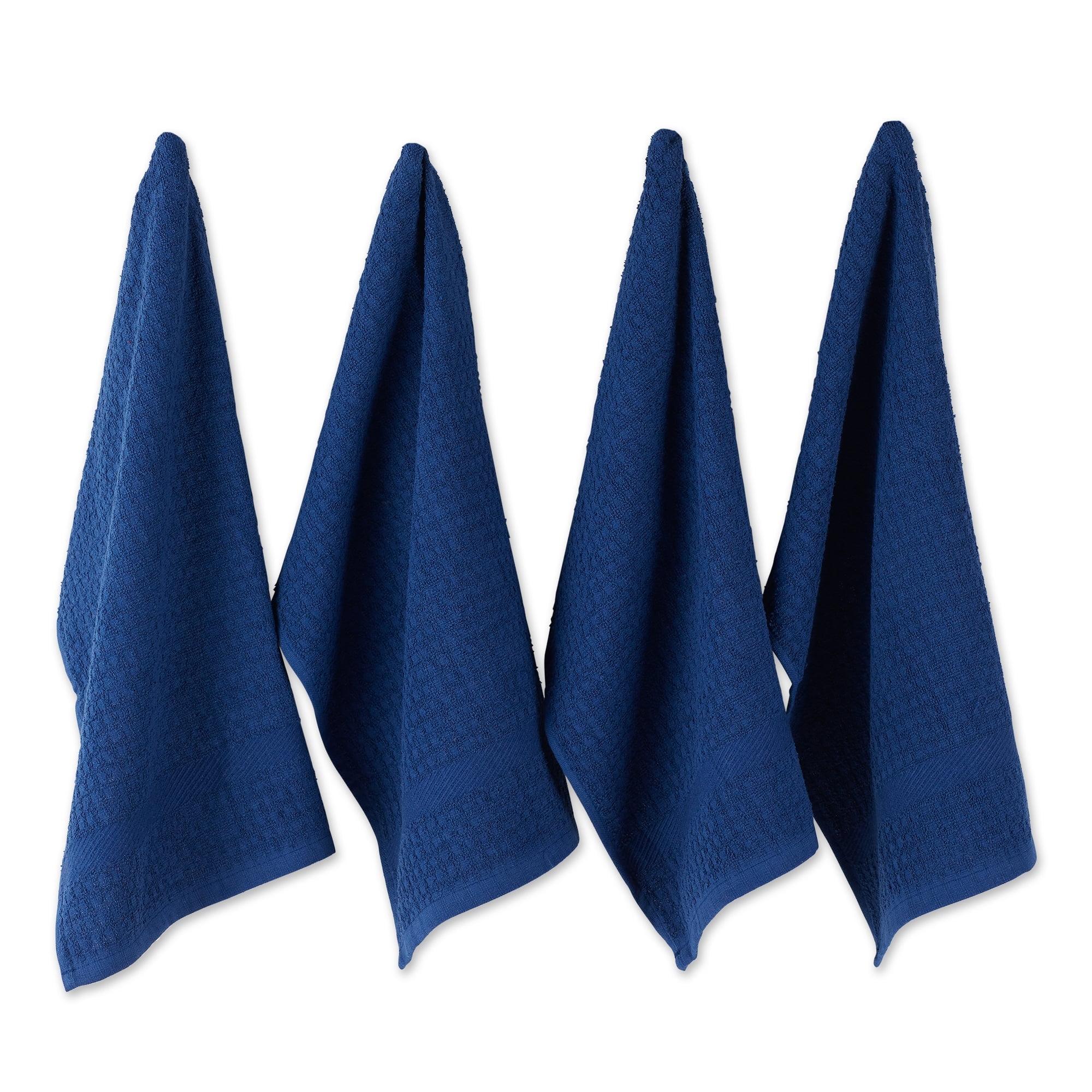 Design Imports Nautical Blue Solid Waffle Terry Dishtowel Set/4