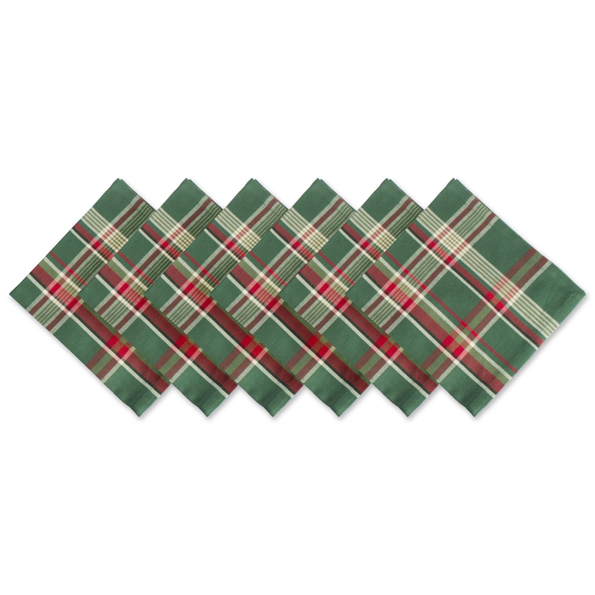 Dark Green and Red Plaid Cotton Napkin Set, 18x18"