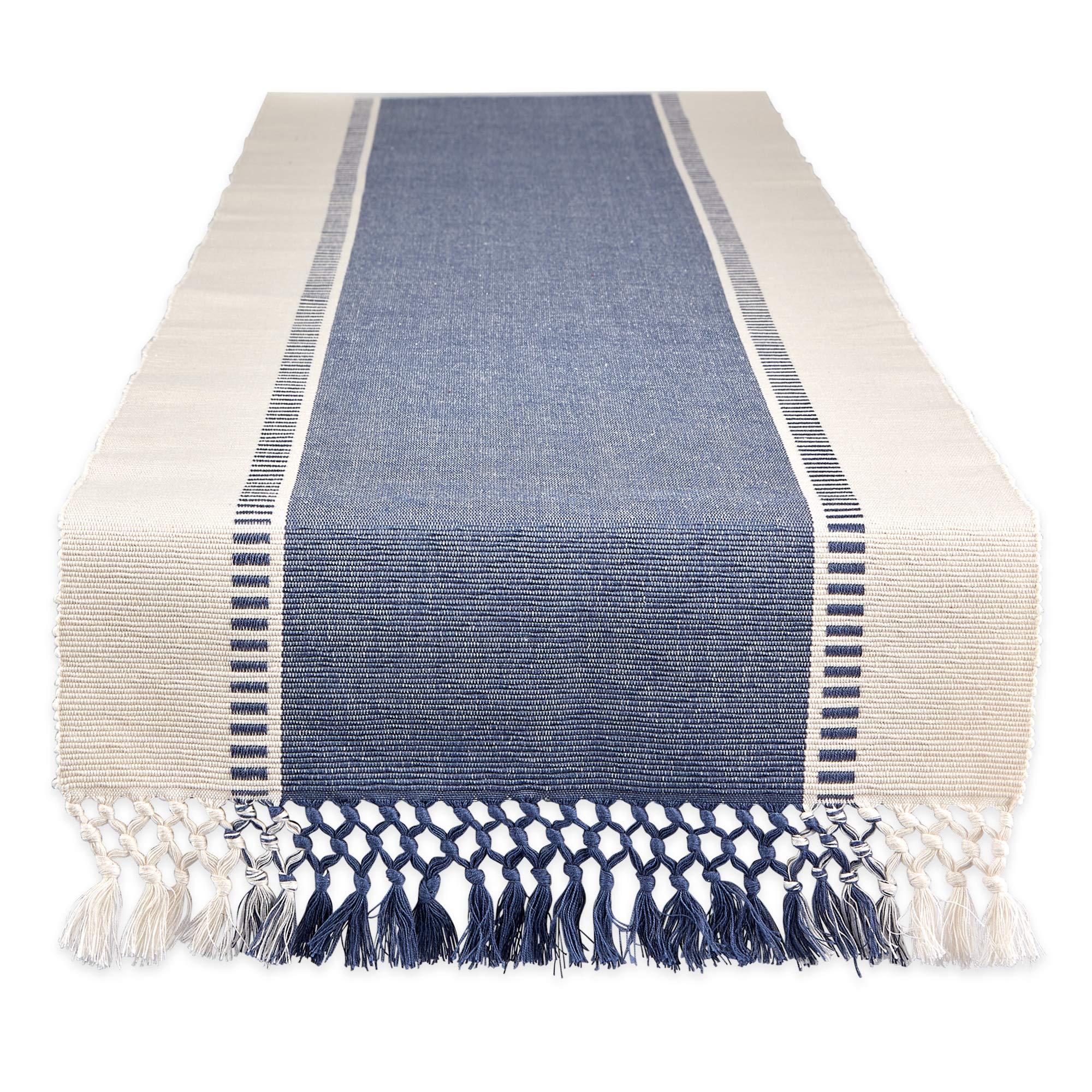 Design Imports  Ribbed Dobby Stripe Table Runner, French Blue, 13X108"