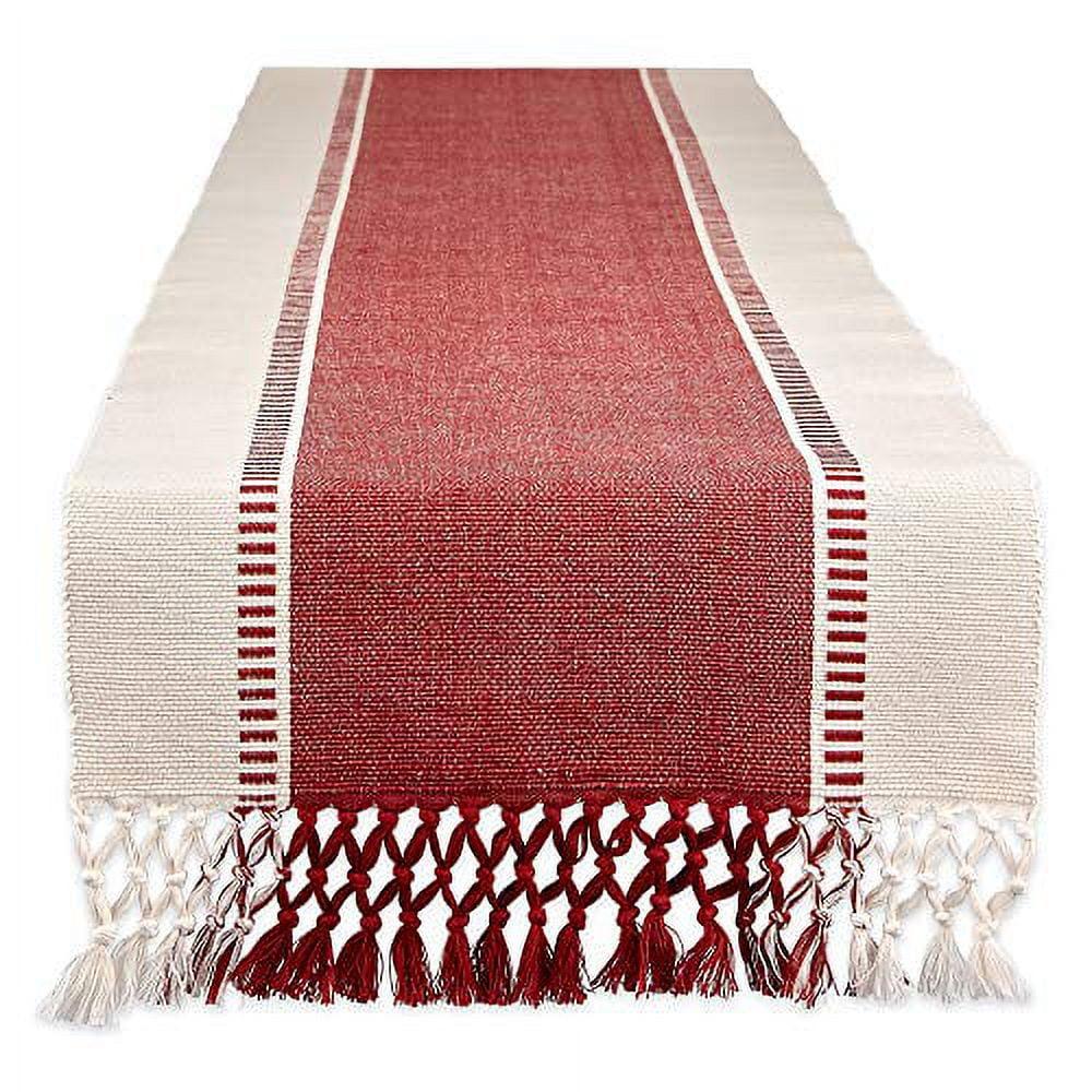 DII Dobby Stripe Woven Table Runner, 13x72 (13x77.5, Fringe Included), Barn Red