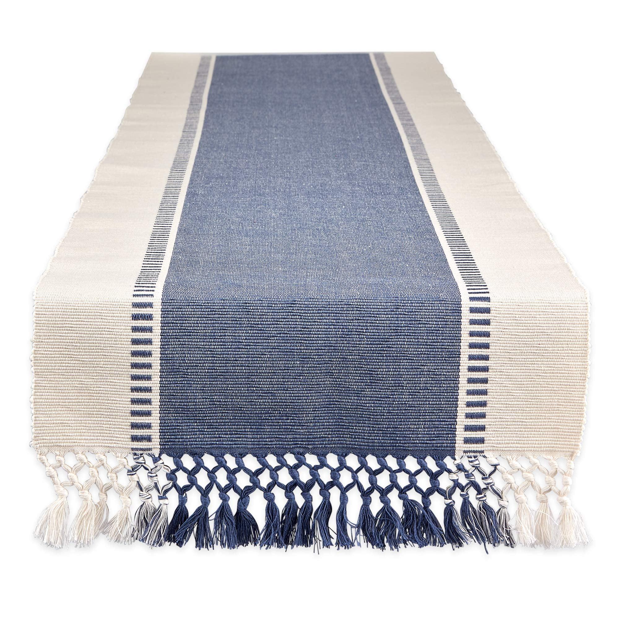 DII 13x72" Modern Cotton Dobby Stripe Table Runner in French Blue/Ivory