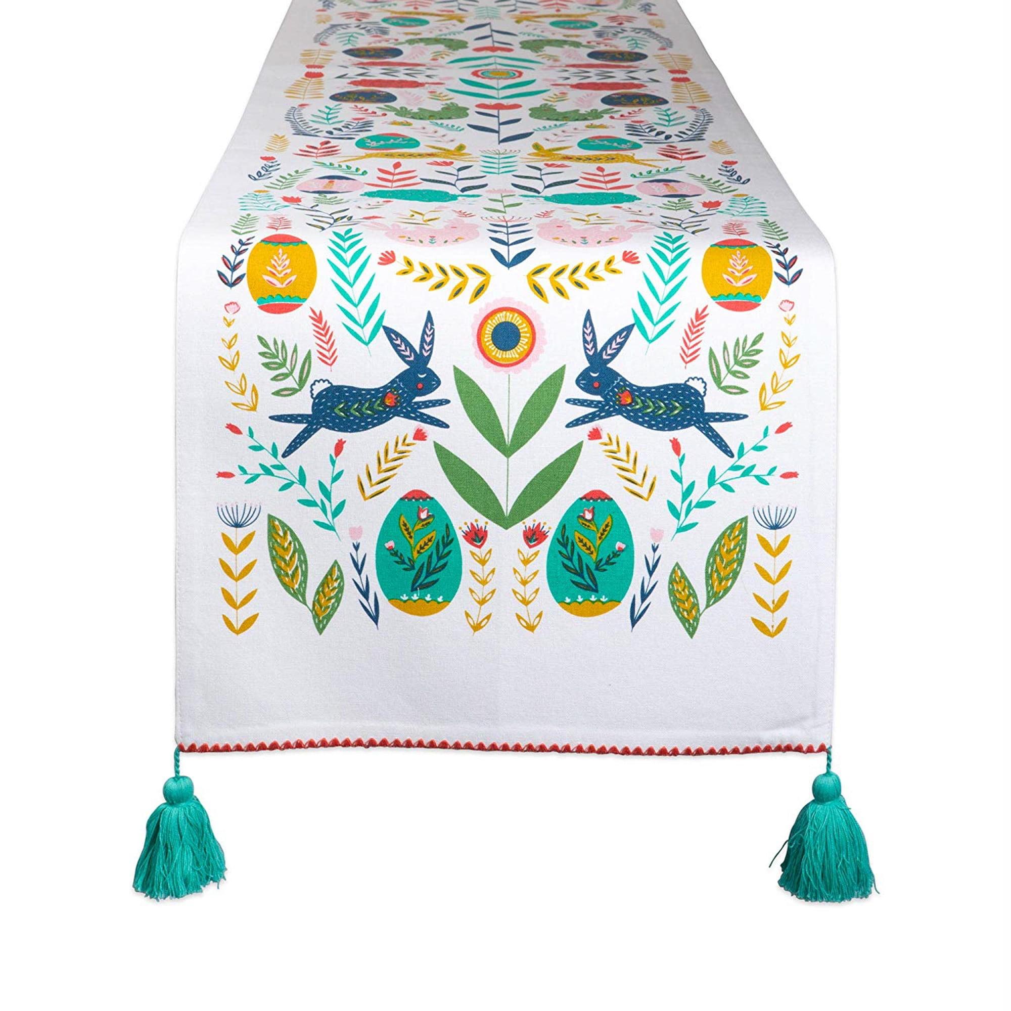 Colorful Cotton Animal Print Table Runner with Tassels