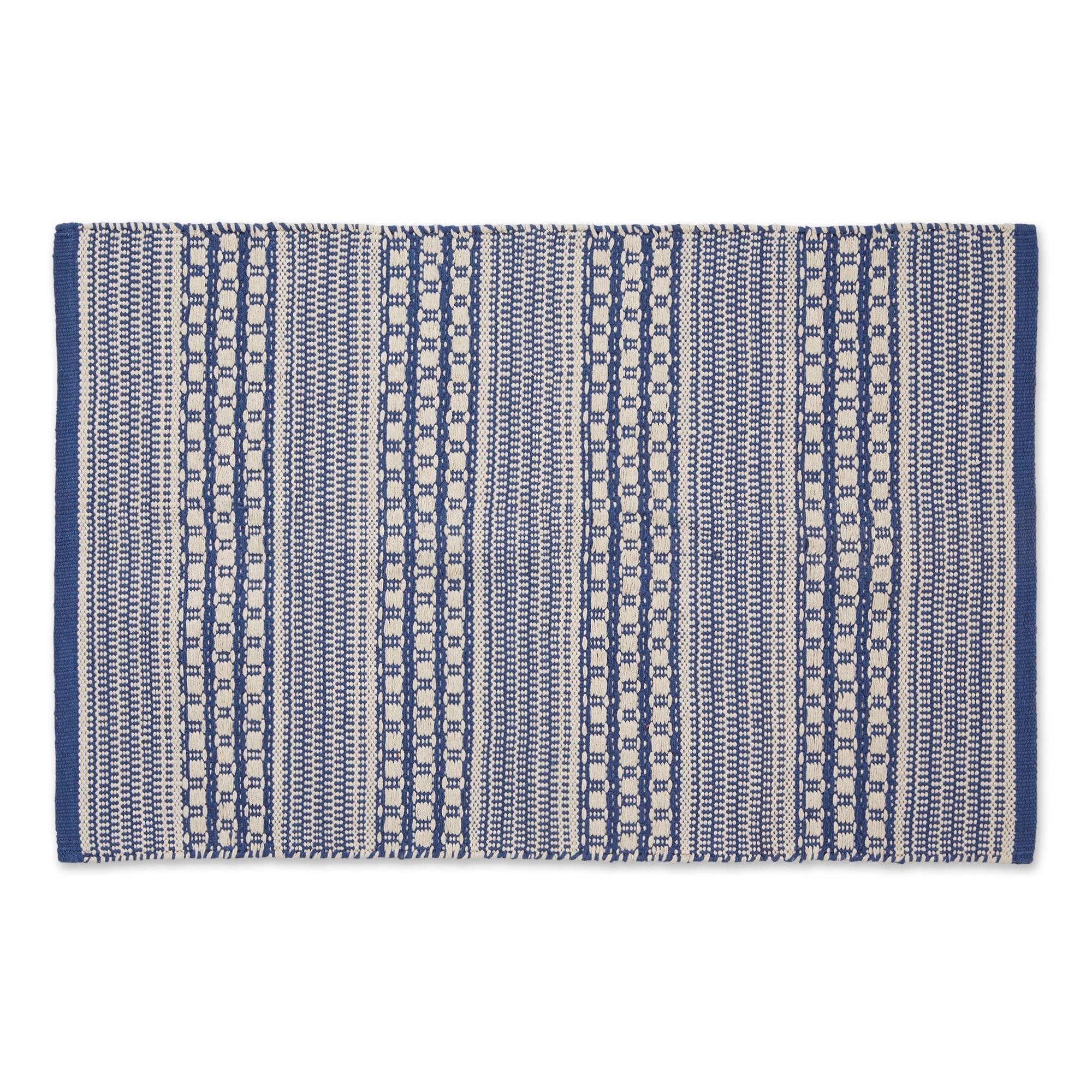 Contemporary Home Living 36" Blue Dobby Stripe Hand-Loomed Rectangular Rug