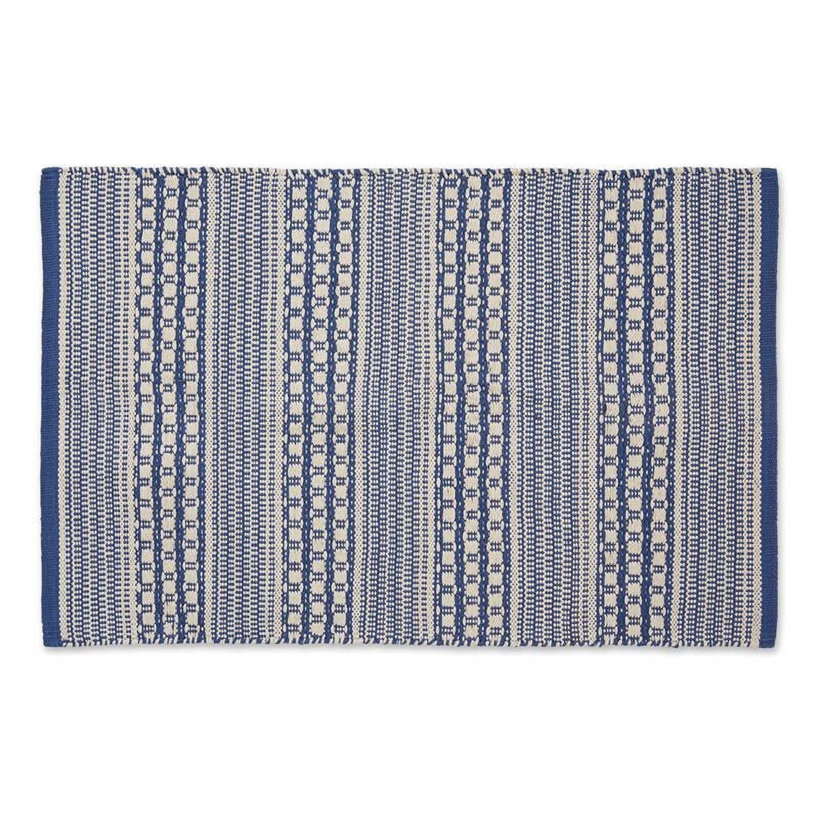 French Blue Cotton Stripe Washable Rectangular Rug 2x3 Ft