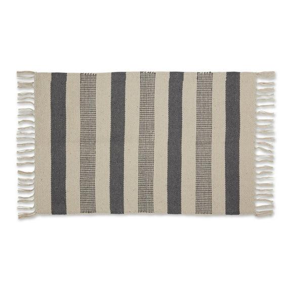Design Imports Textured Stripe - Gray & Natural With 3 In Fringe - 2 X 3 Ft