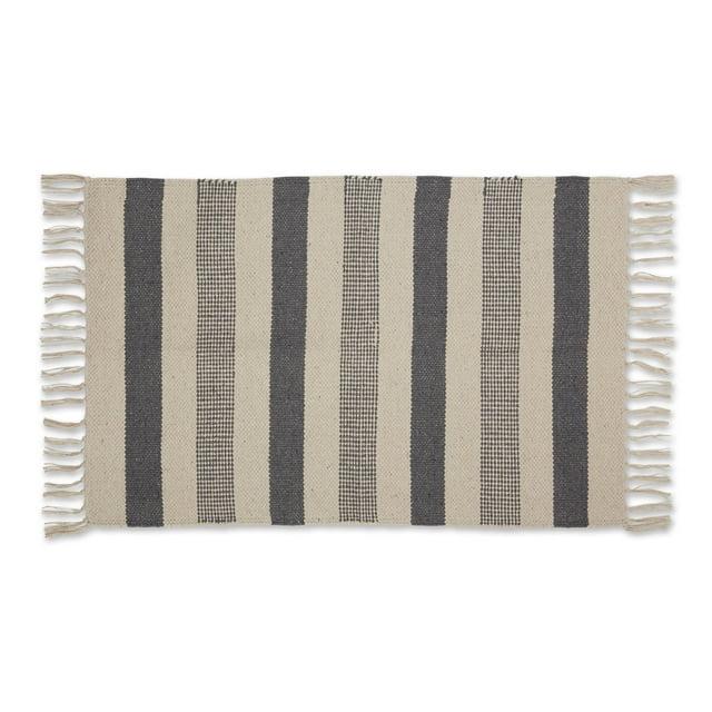 Design Imports Textured Stripe - Gray & Natural With 3 In Fringe - 2 X 3 Ft