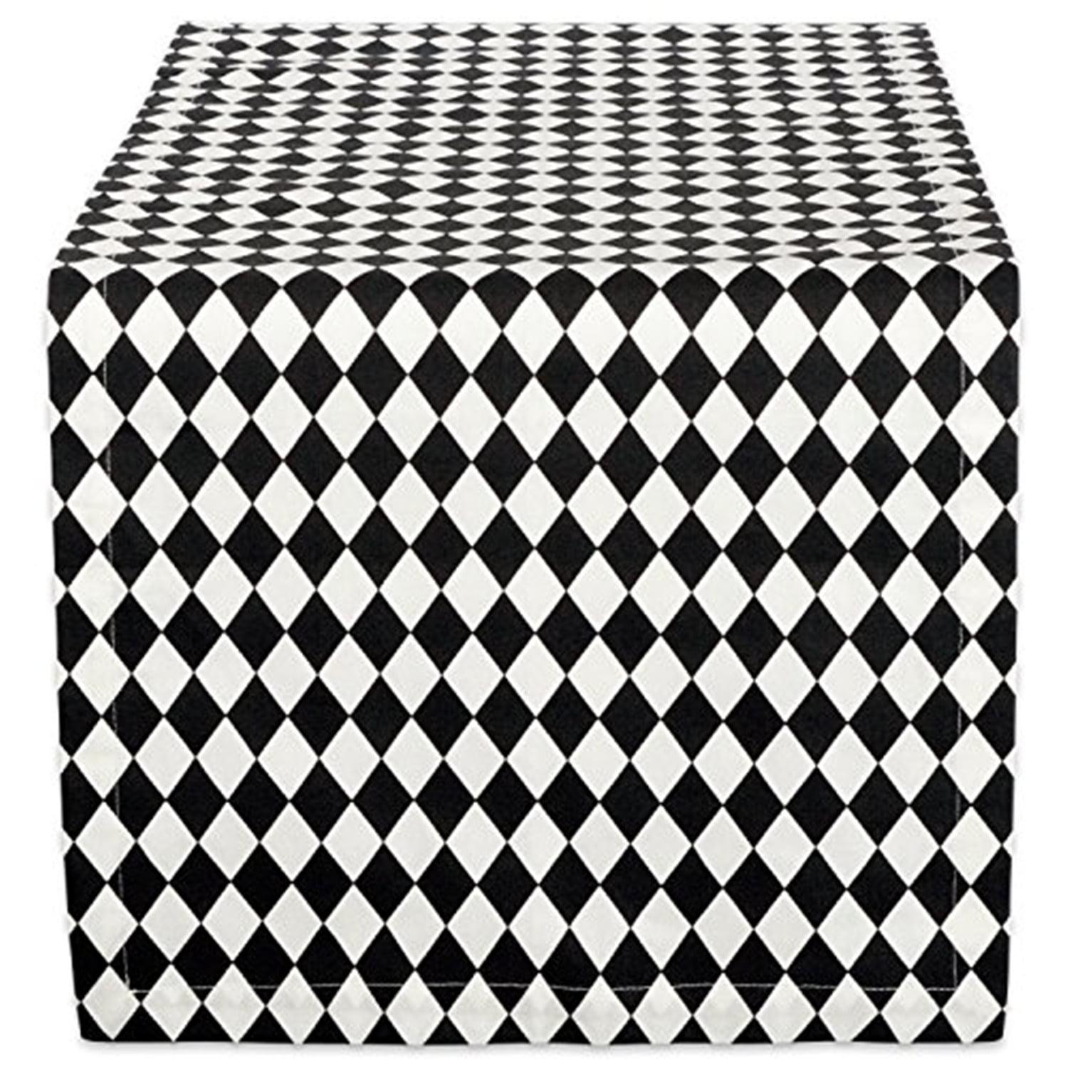 Black and Cream Harlequin Cotton Table Runner 14x108 Inch