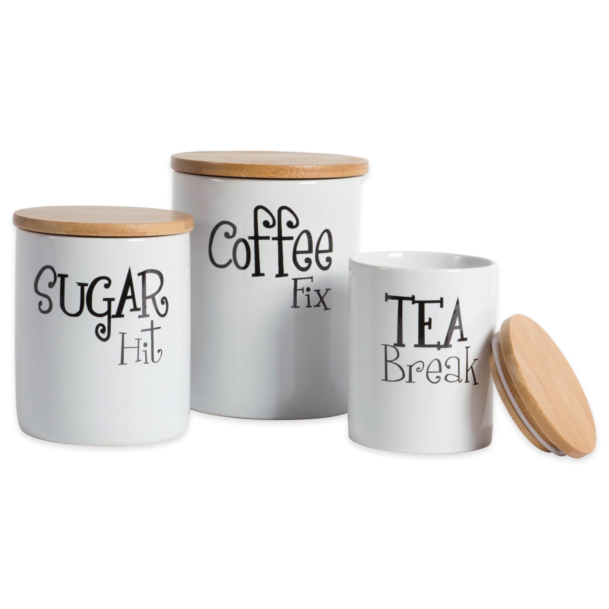 White Ceramic Honeycomb Canister Set with Bamboo Lids, 3 Piece